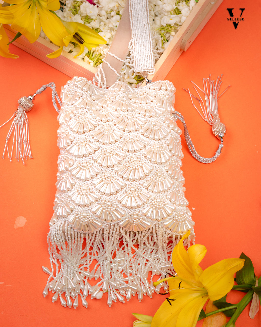 Ivory Tides Beaded Fringe Bag
