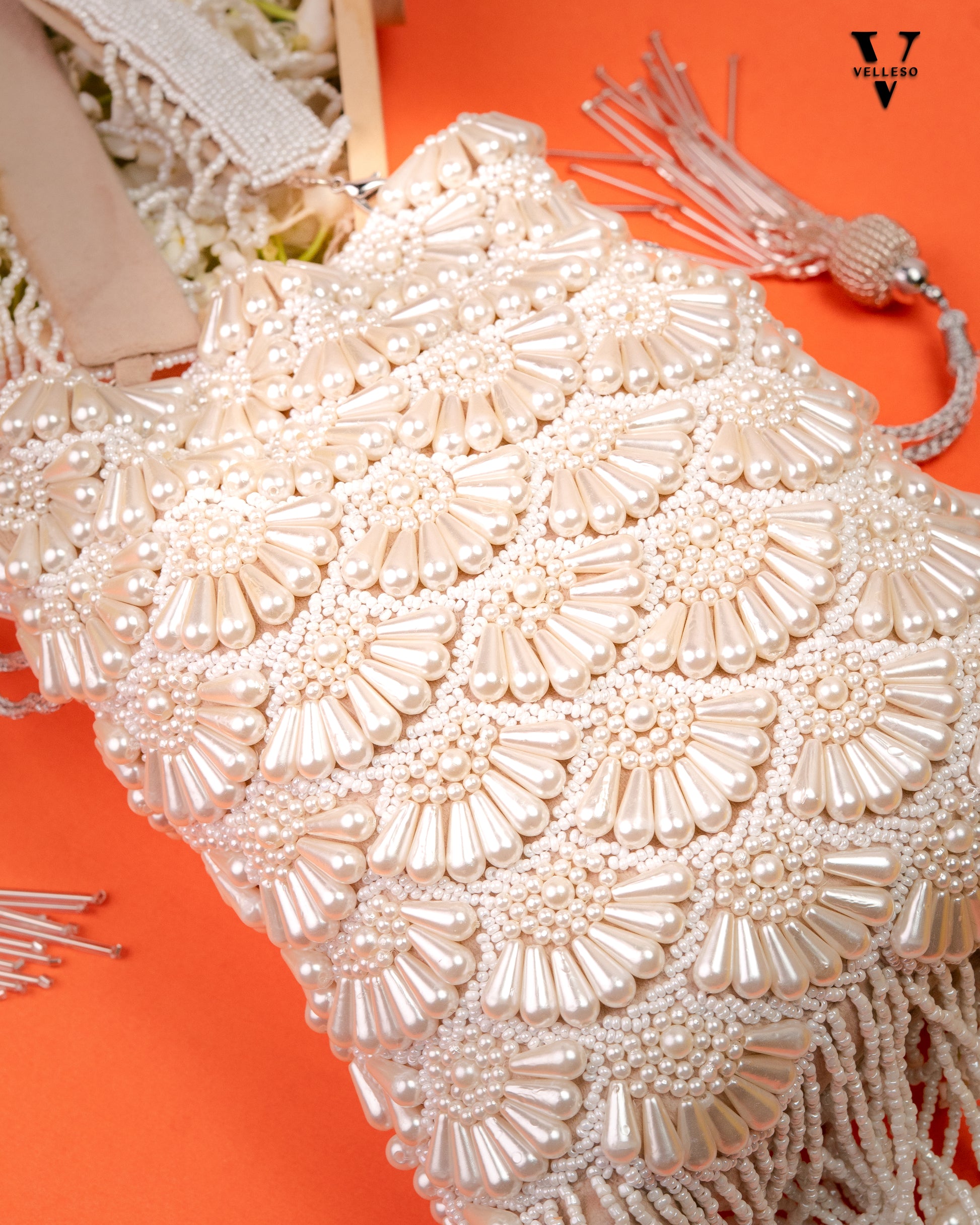 Ivory Tides Beaded Fringe Bag