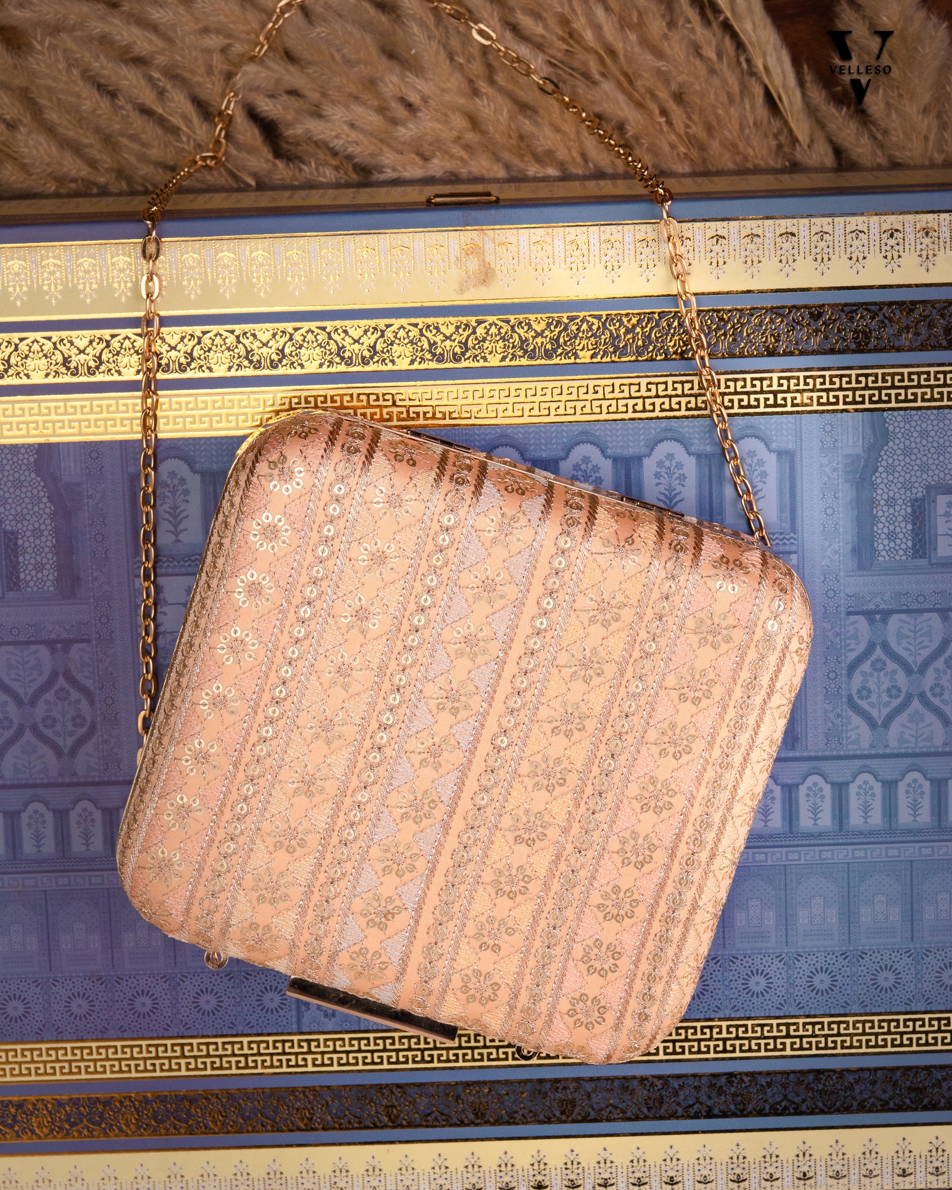 Elanira Blush Brocade Clutch Bag
