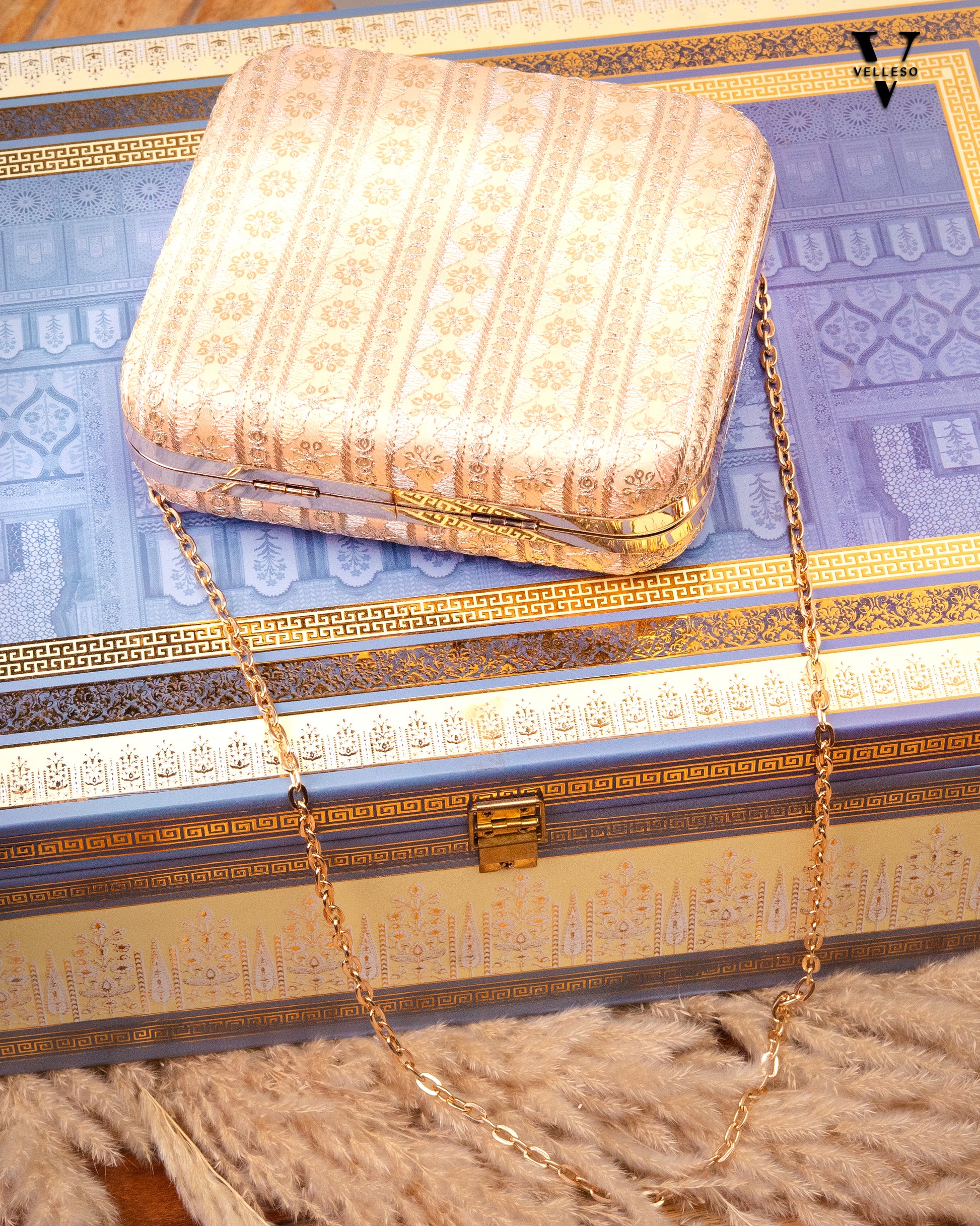 Elanira Blush Brocade Clutch Bag