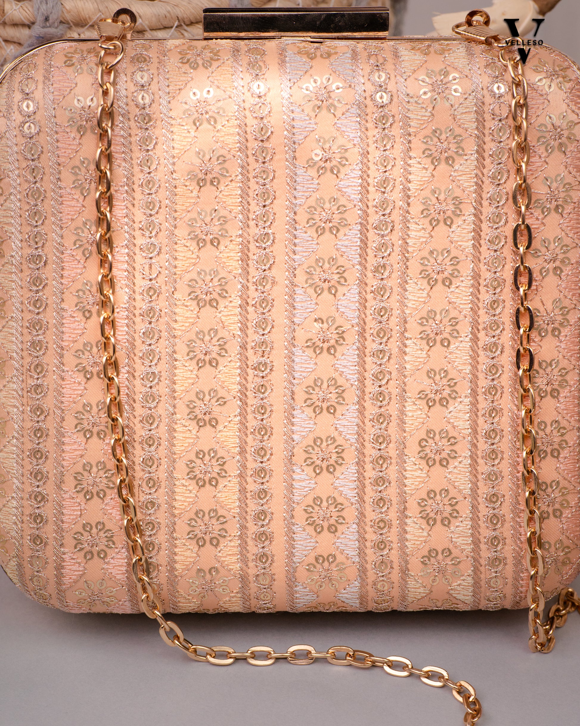 Elanira Blush Brocade Clutch Bag