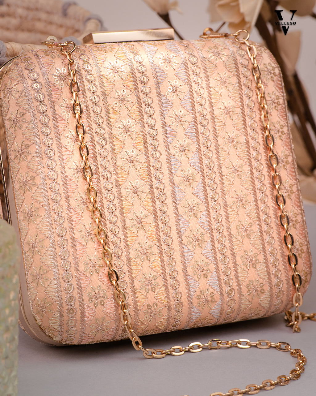 Elanira Blush Brocade Clutch Bag