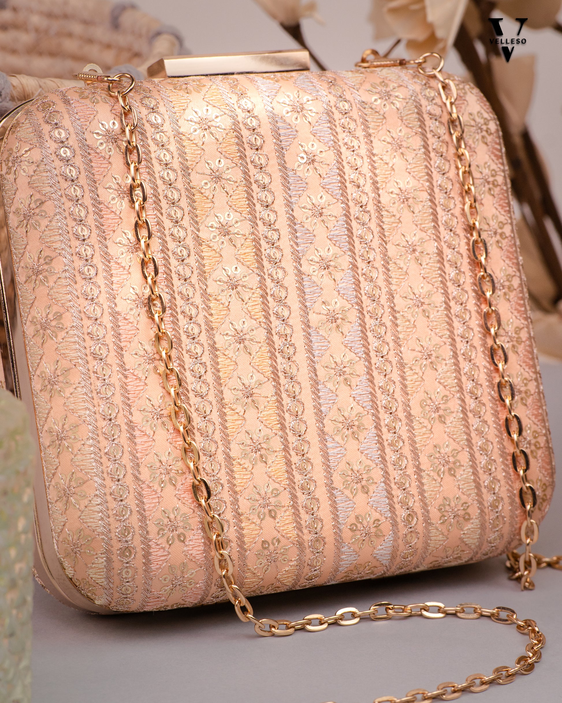 Elanira Blush Brocade Clutch Bag