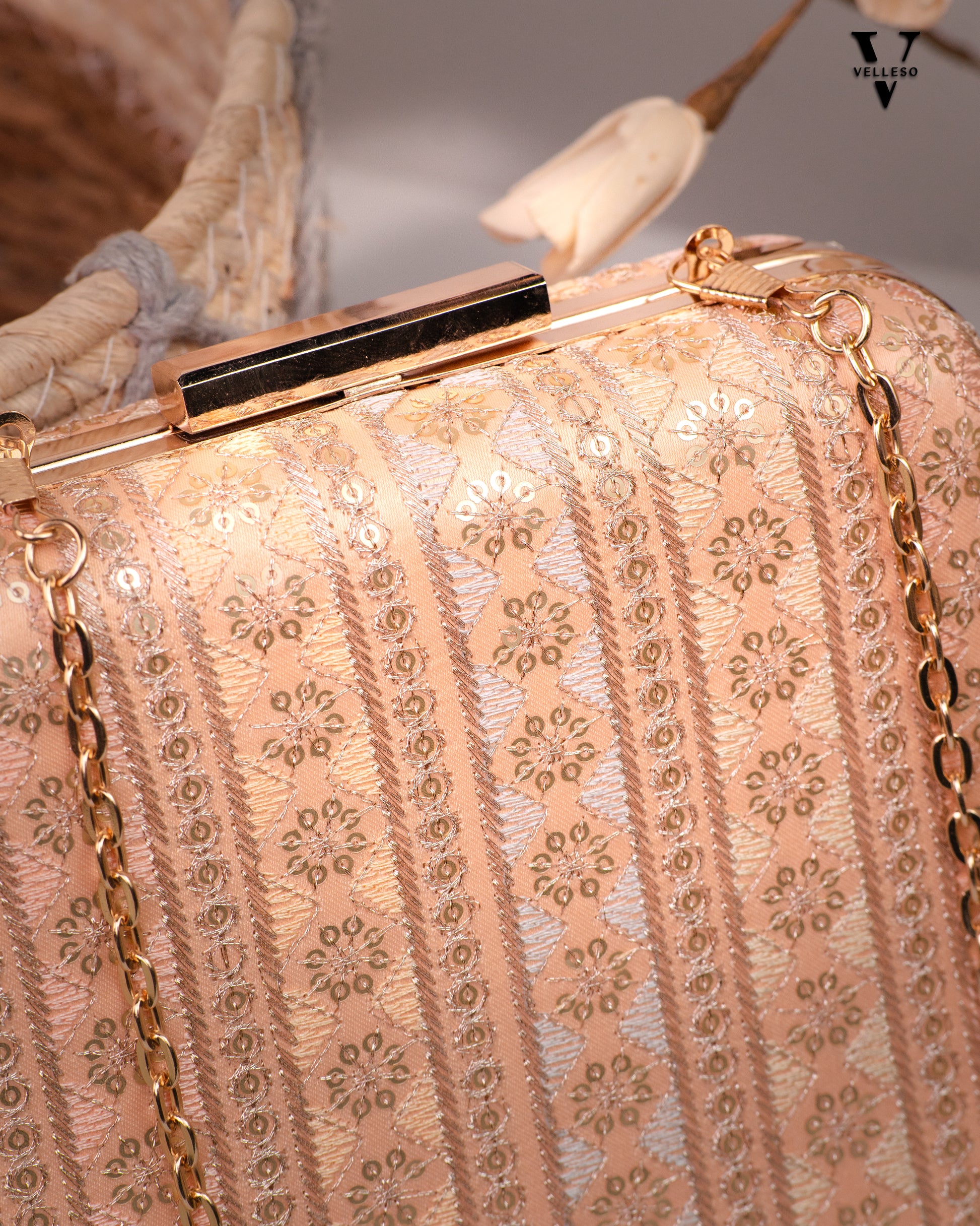 Elanira Blush Brocade Clutch Bag
