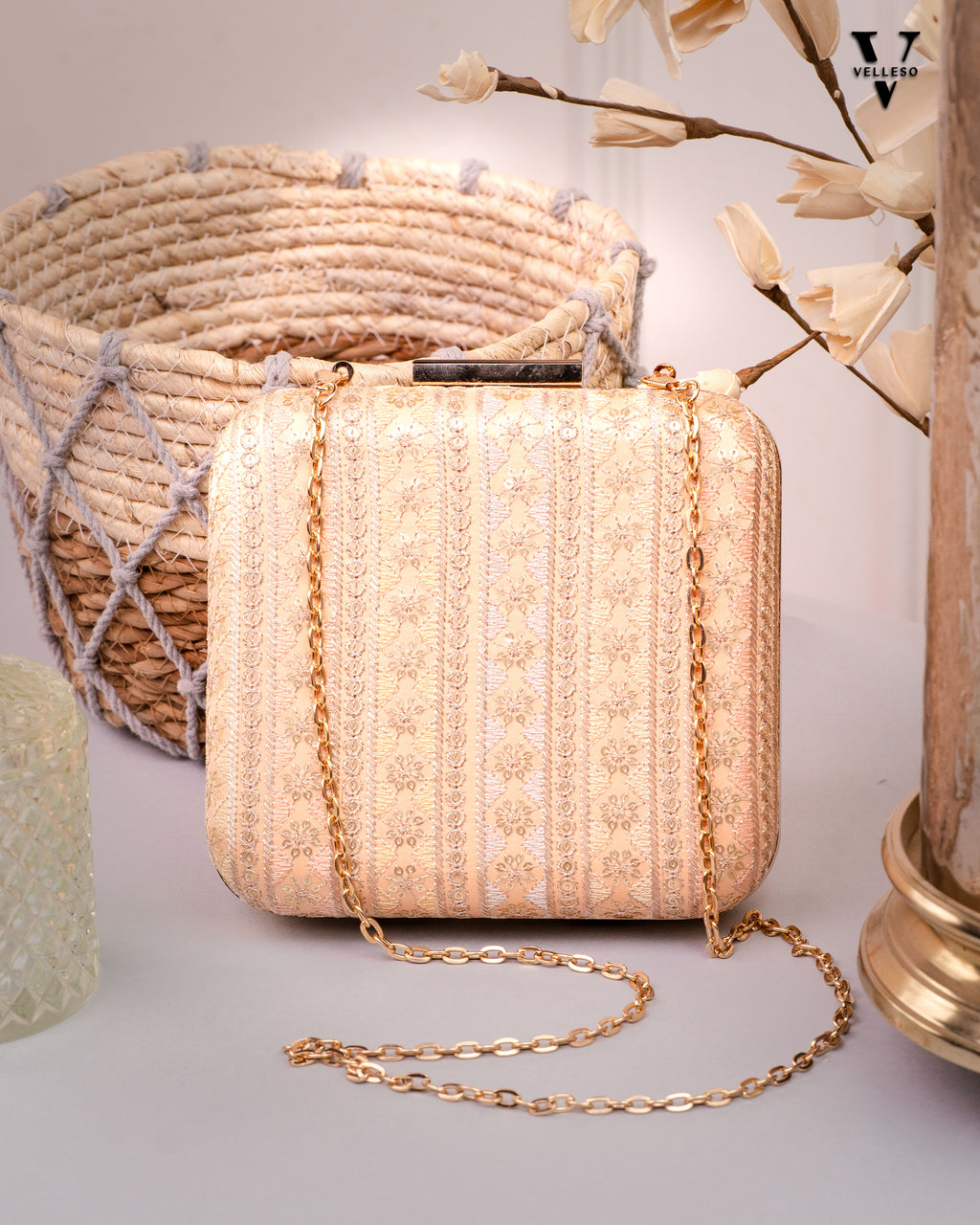 Elanira Blush Brocade Clutch Bag