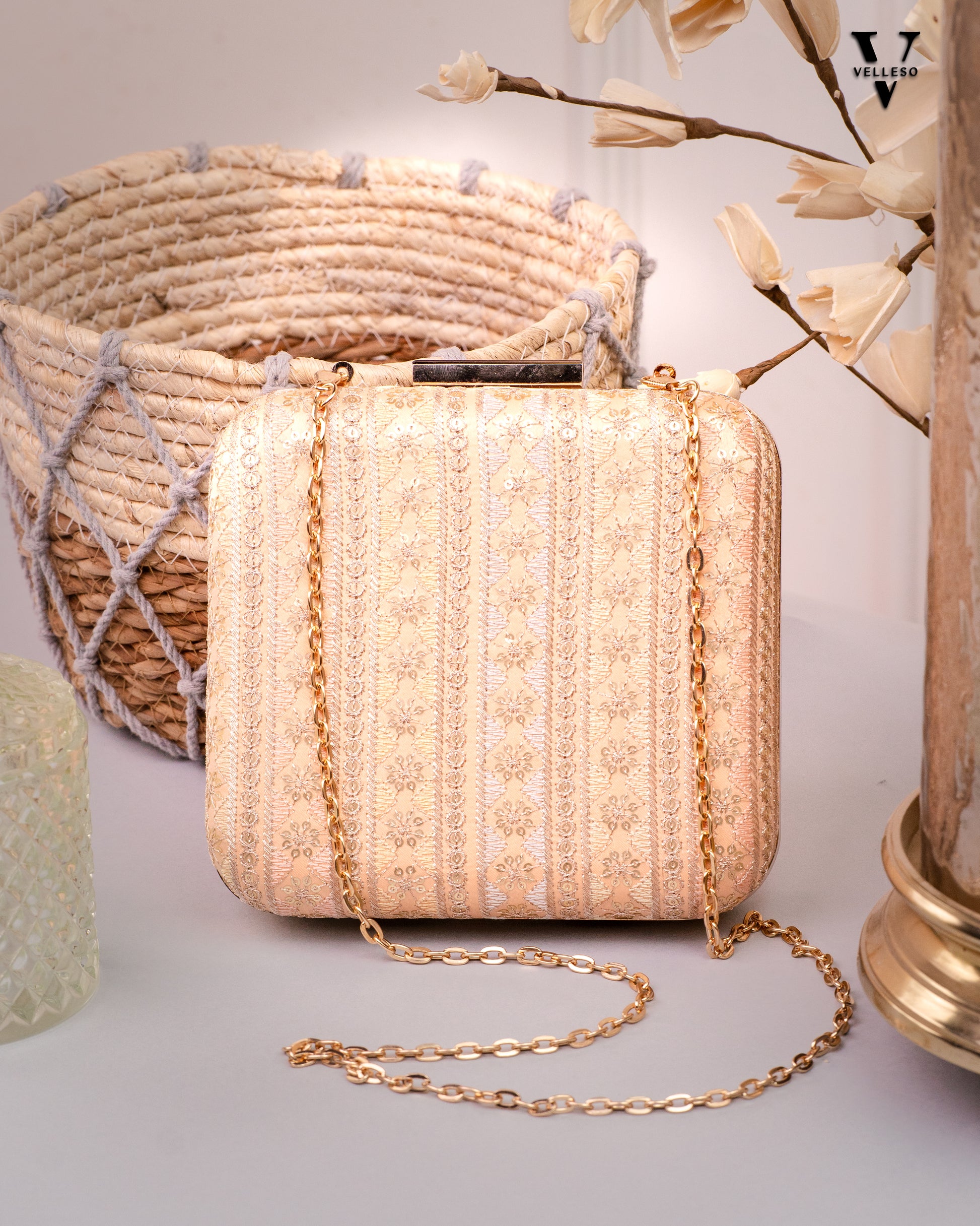 Elanira Blush Brocade Clutch Bag