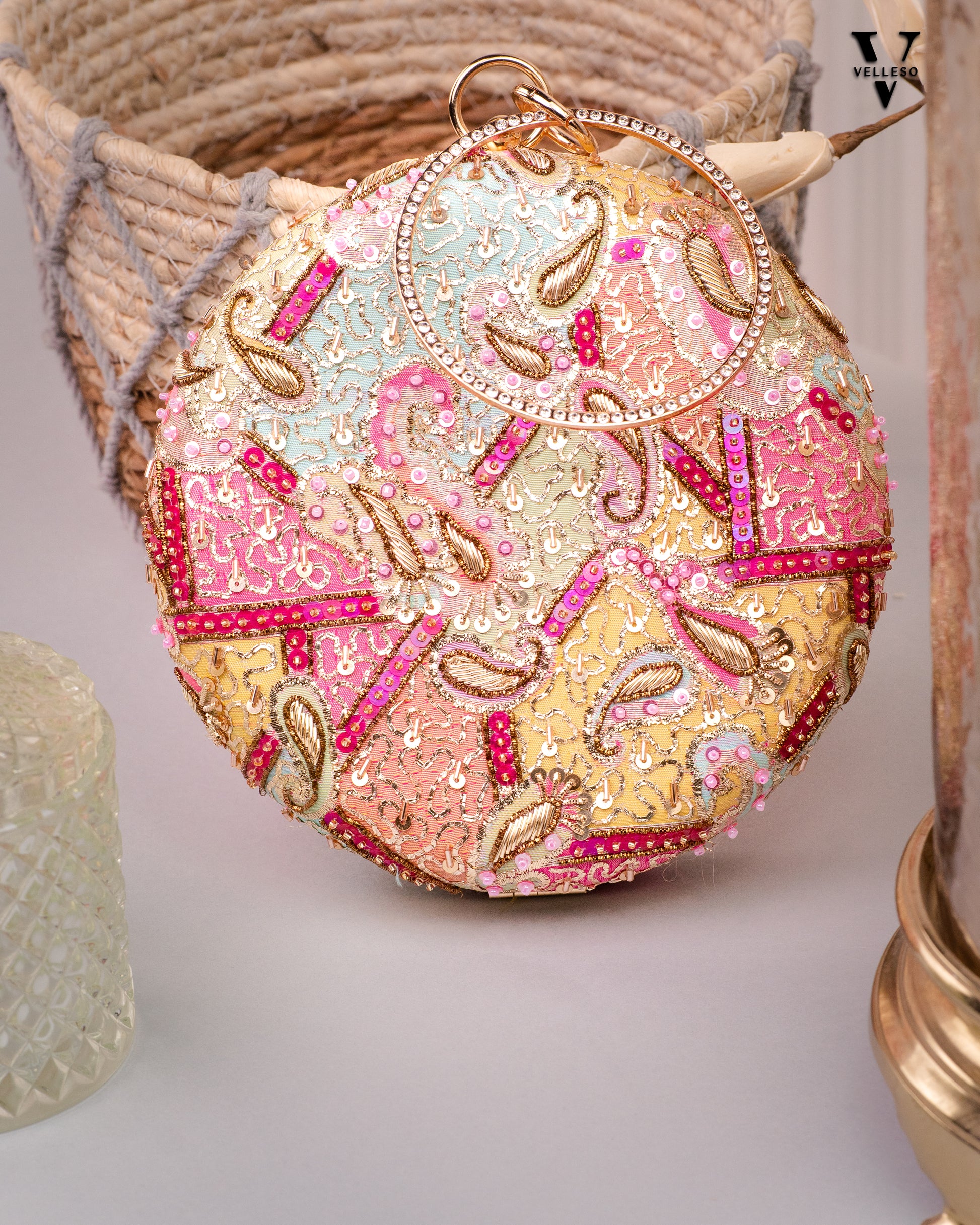Zayra Round Zari Clutch Bag