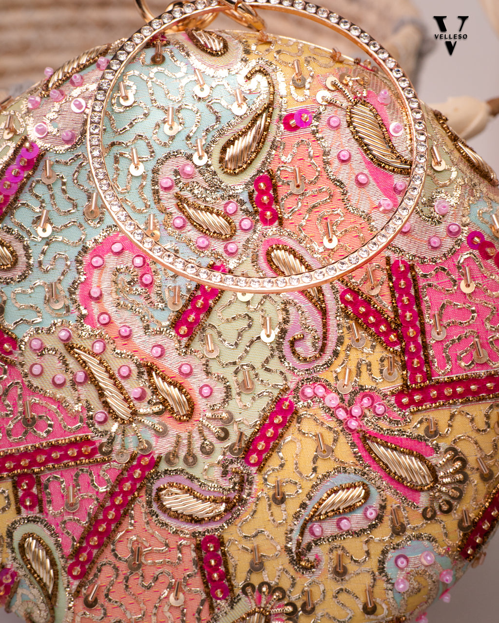Zayra Round Zari Clutch Bag