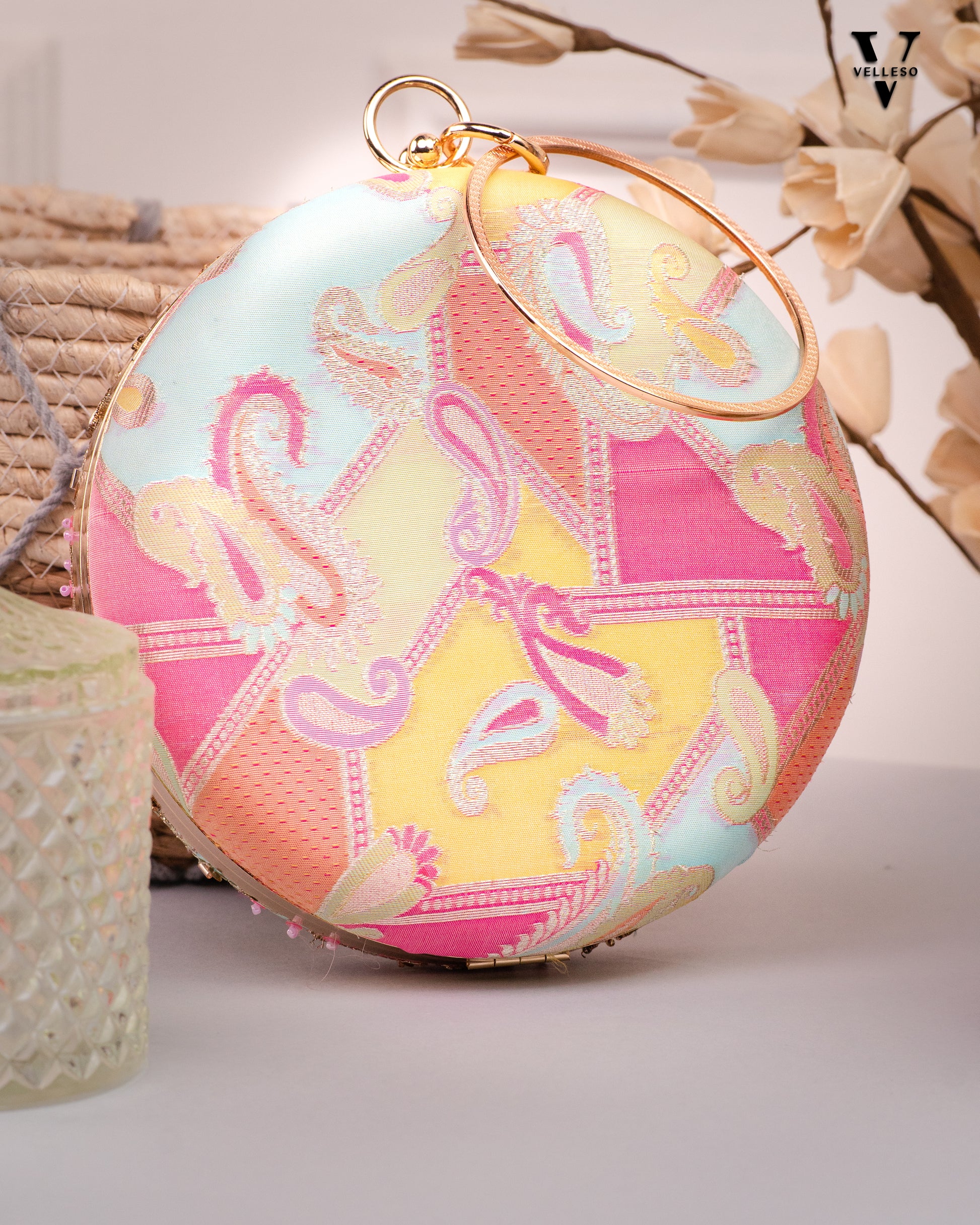Zayra Round Zari Clutch Bag