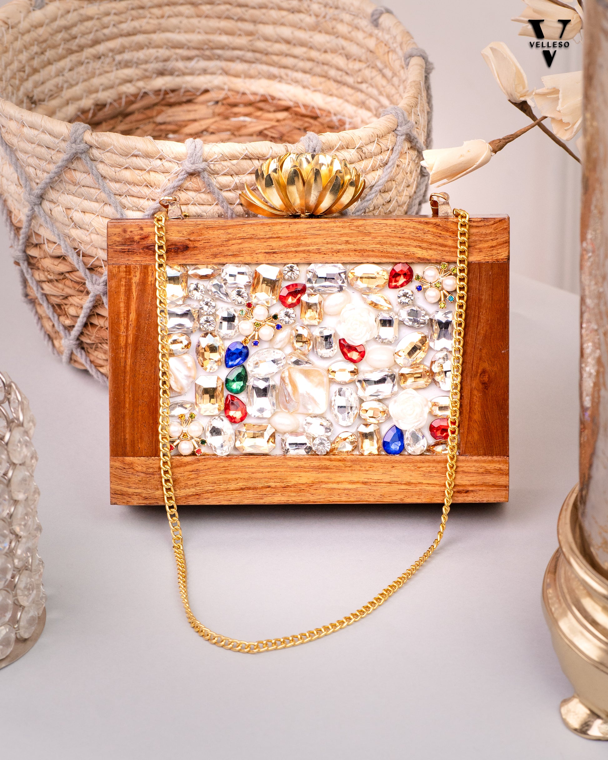 Zaria Jewelwood Clutch