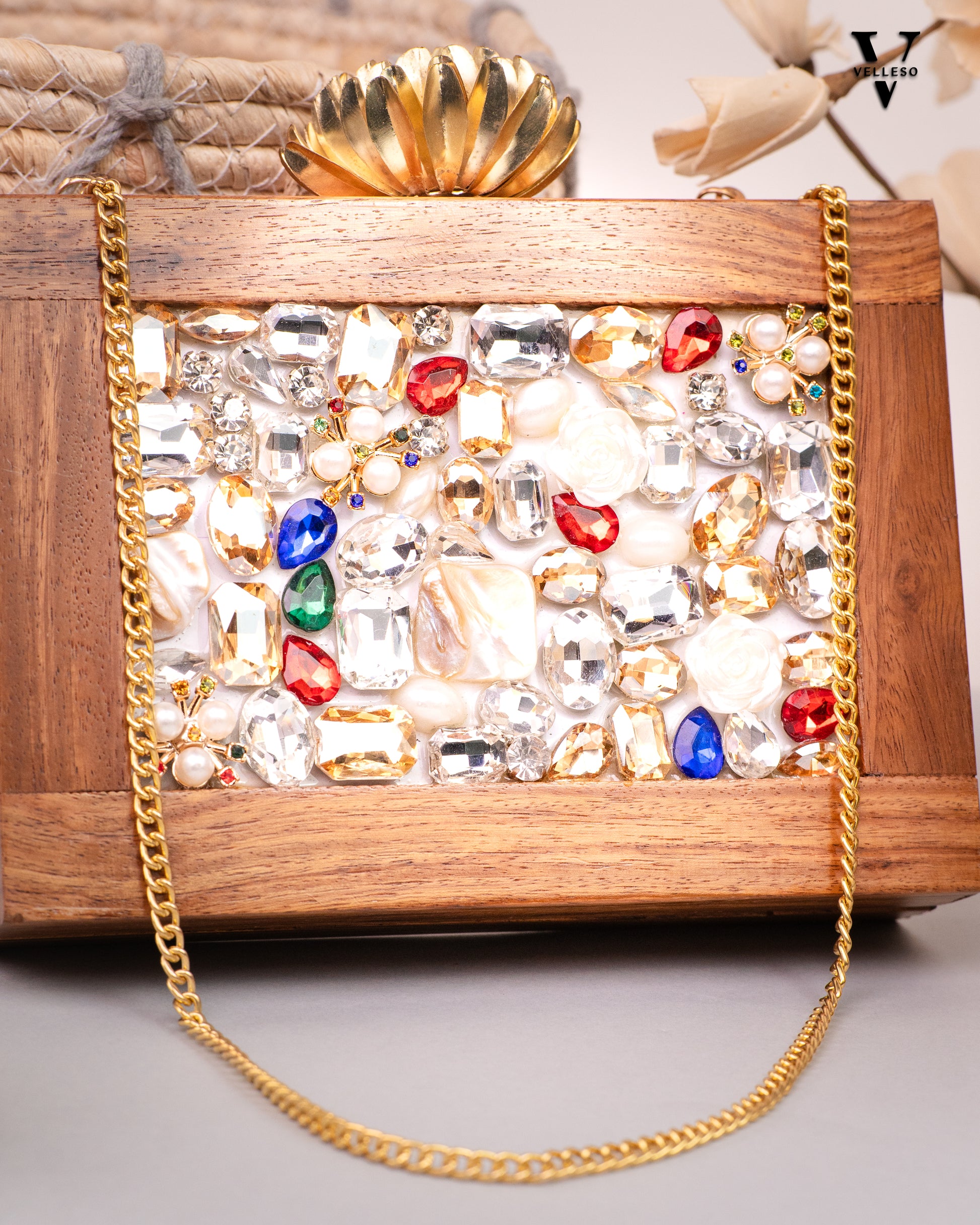 Zaria Jewelwood Clutch