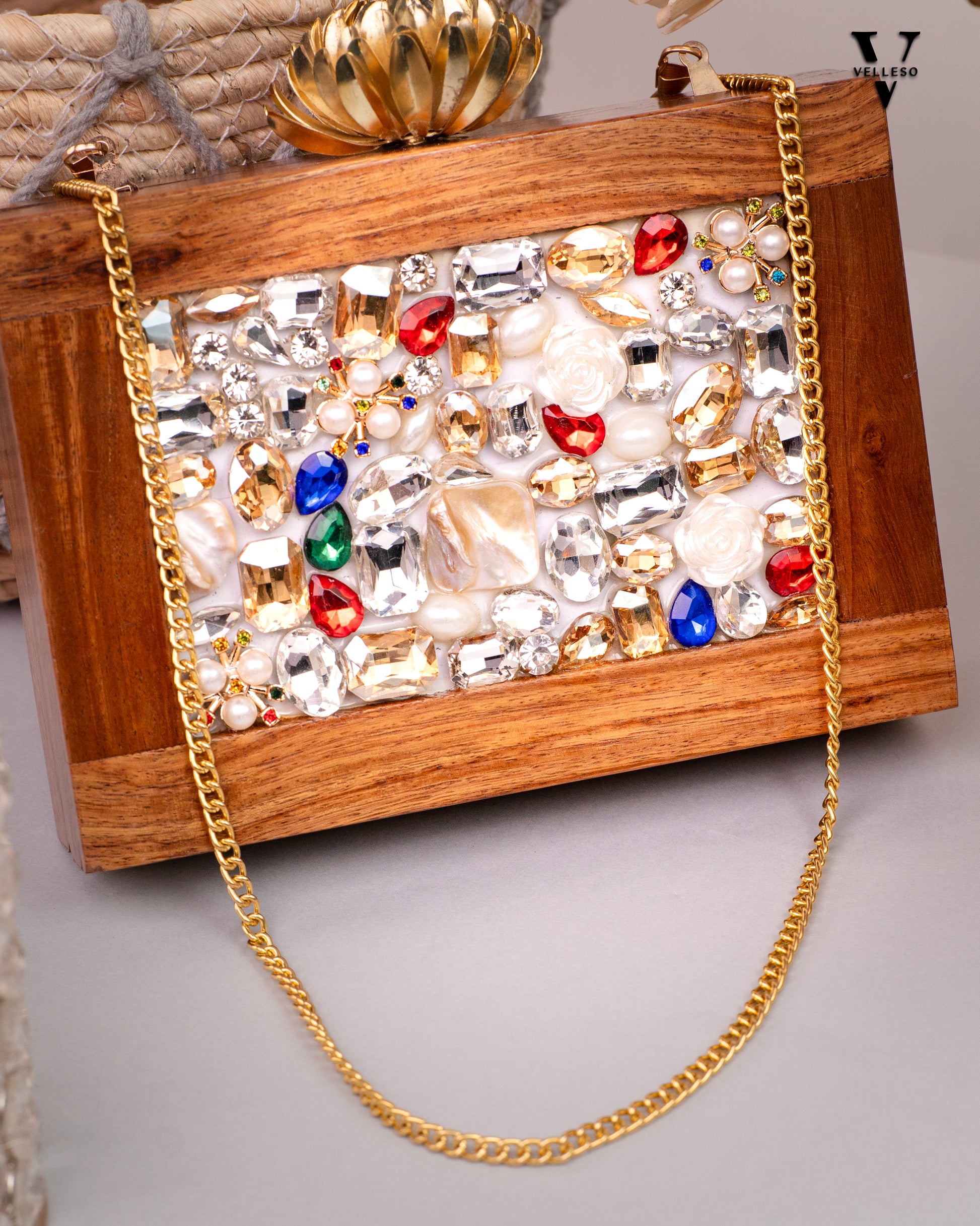 Zaria Jewelwood Clutch