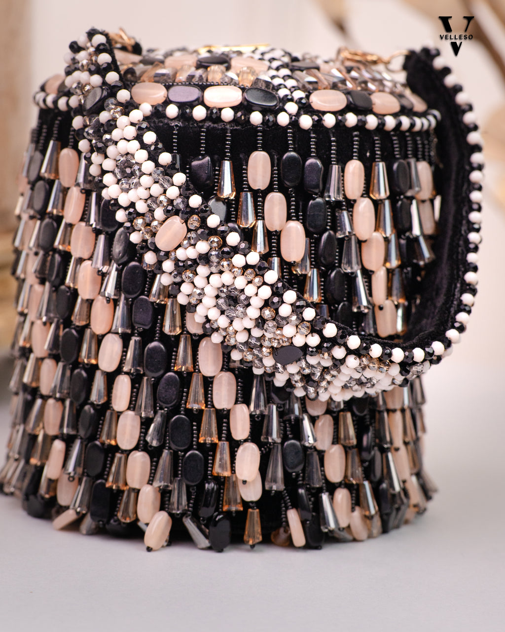 Ameira Black & Ivory Beaded Box Bag