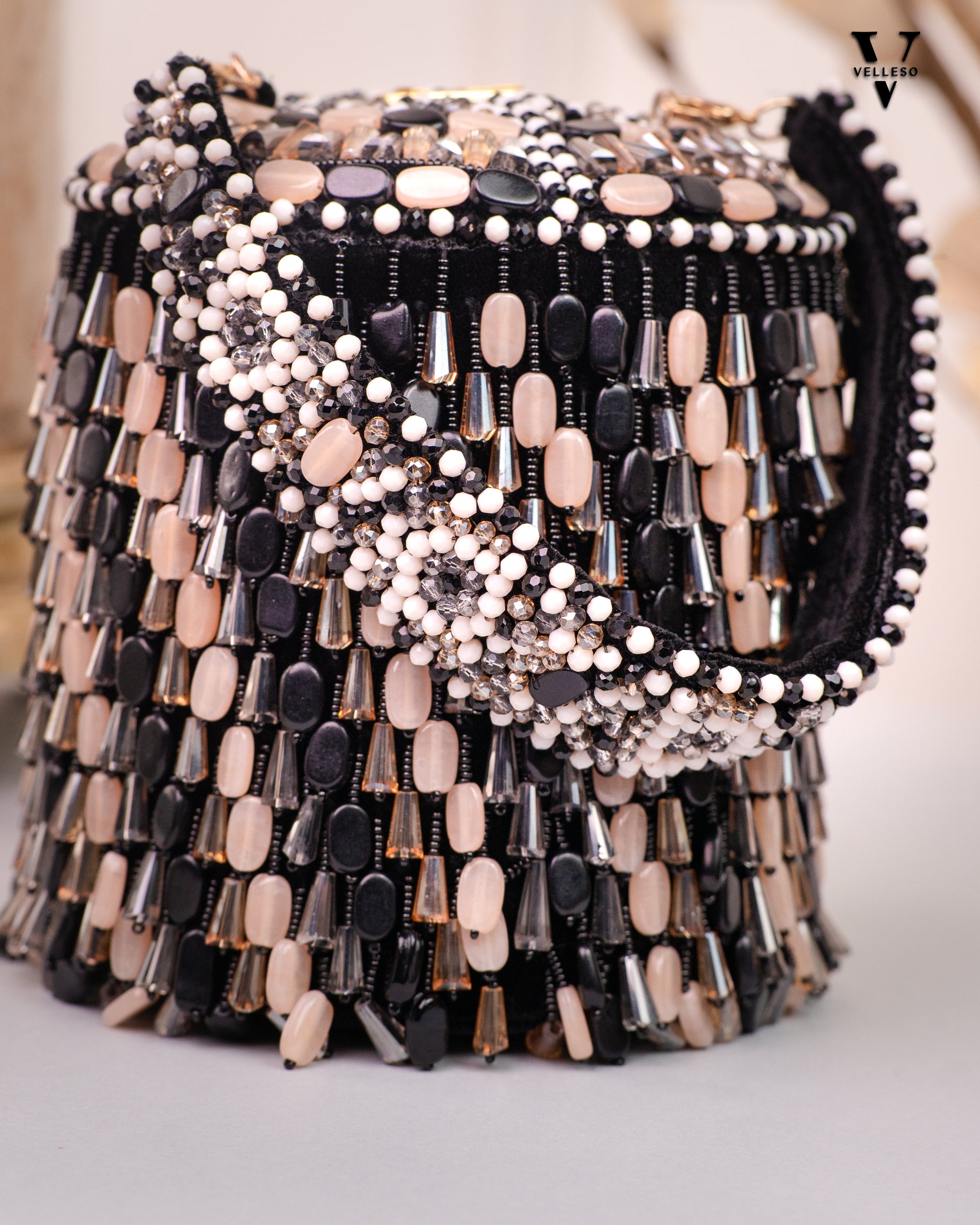 Ameira Black & Ivory Beaded Box Bag