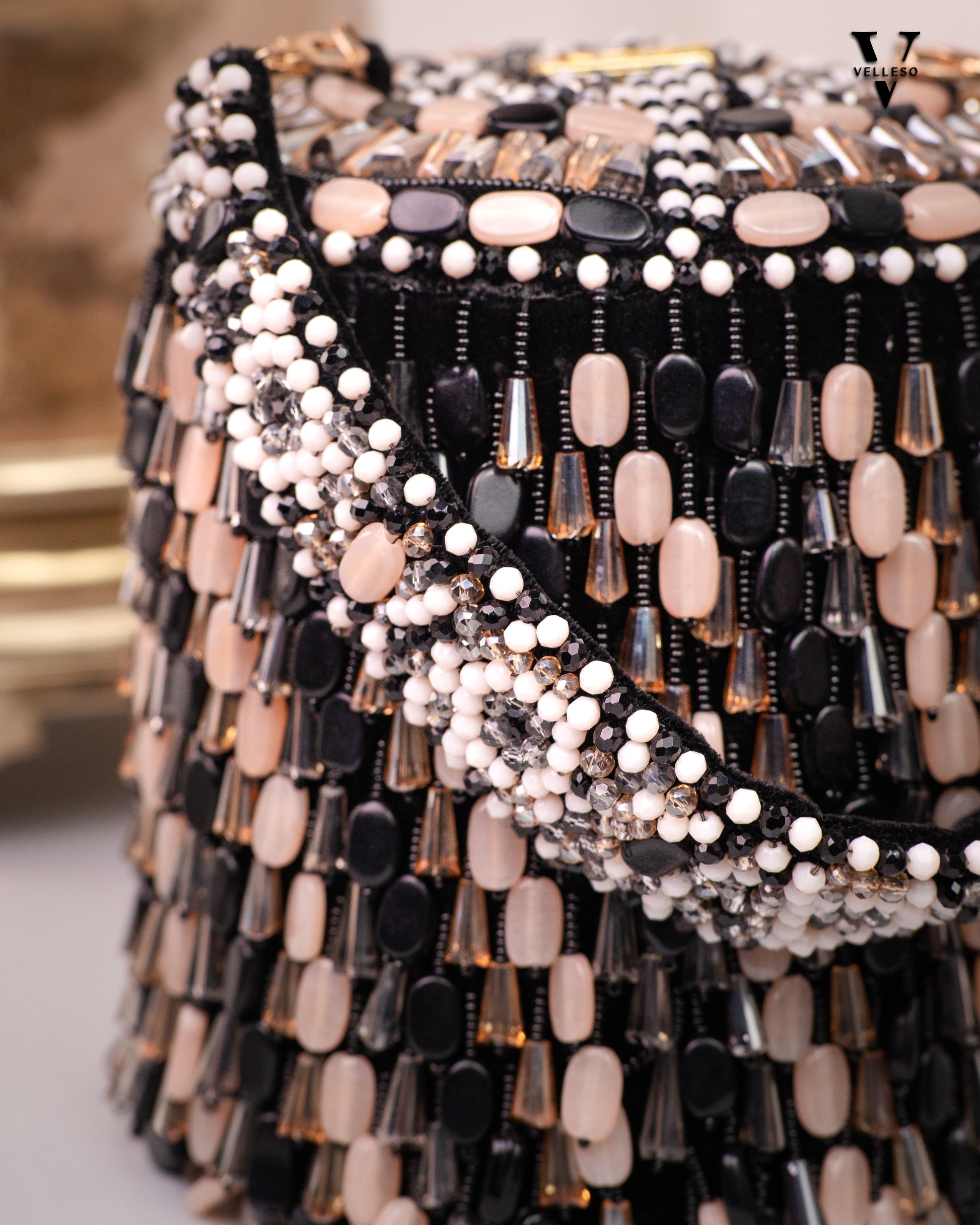 Ameira Black & Ivory Beaded Box Bag