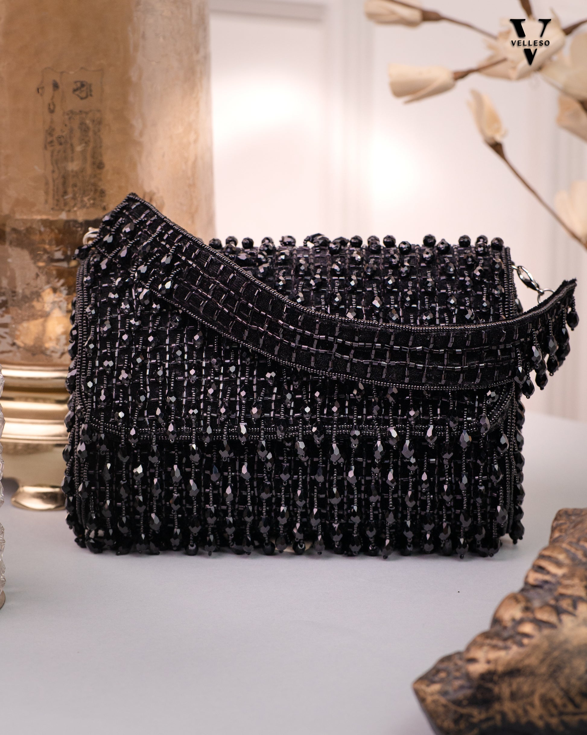 Noir Cascade Beaded Purse – Velleso Luxe Edit