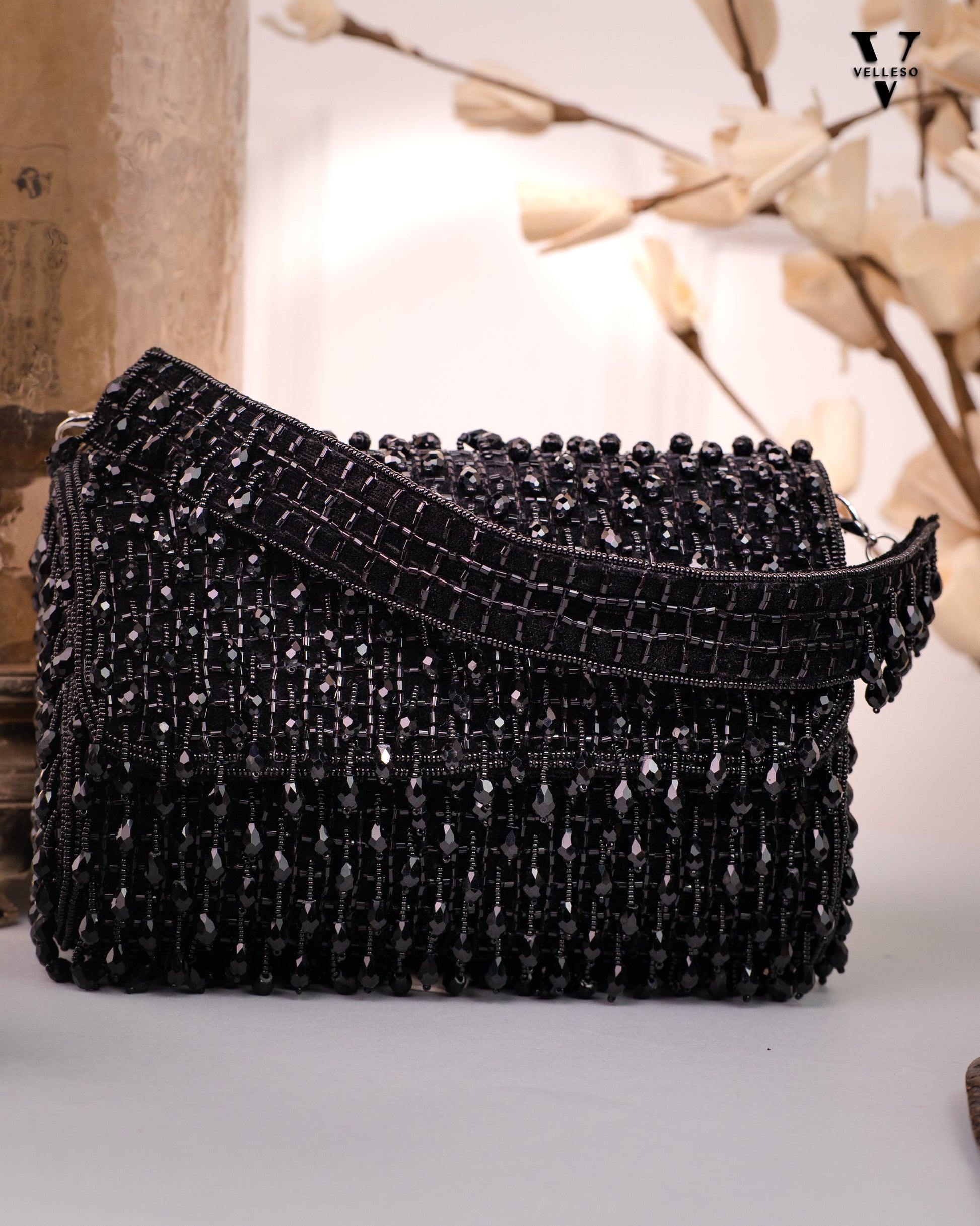 Noir Cascade Beaded Purse – Velleso Luxe Edit