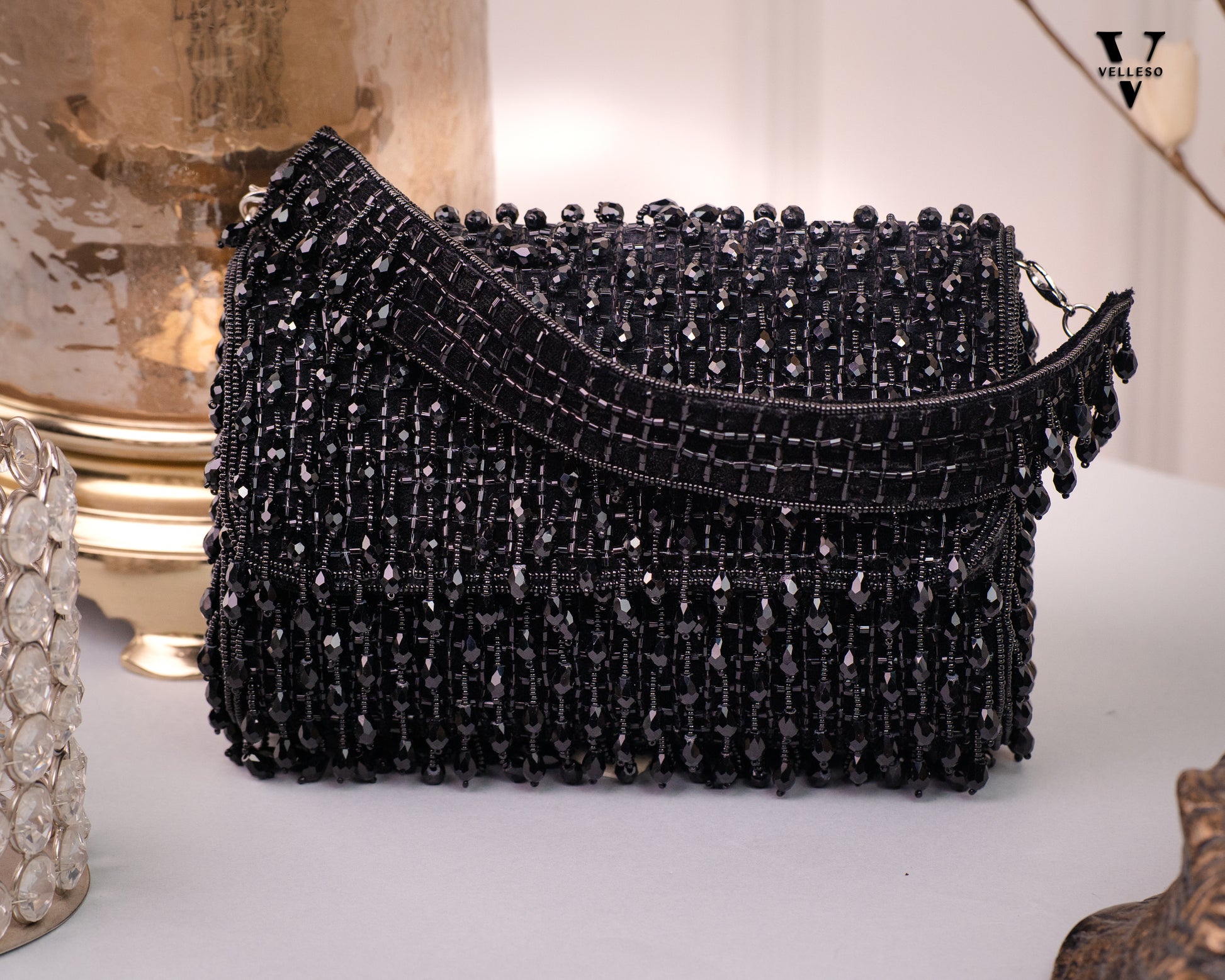 Noir Cascade Beaded Purse – Velleso Luxe Edit