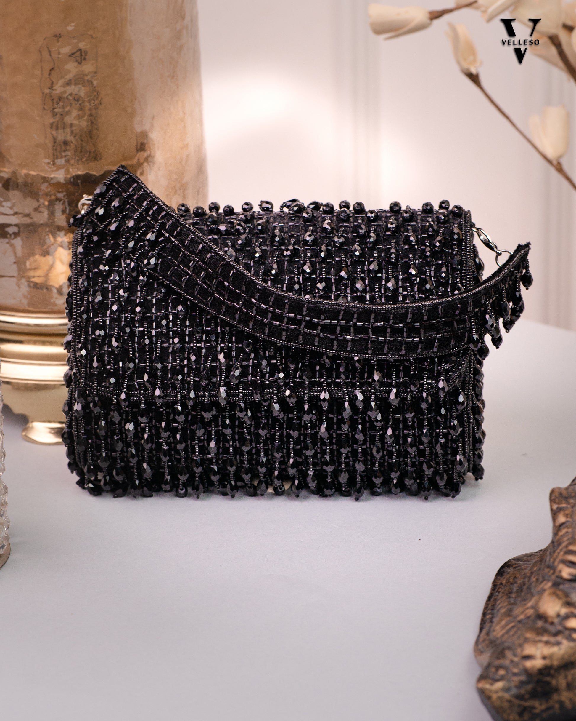Noir Cascade Beaded Purse – Velleso Luxe Edit