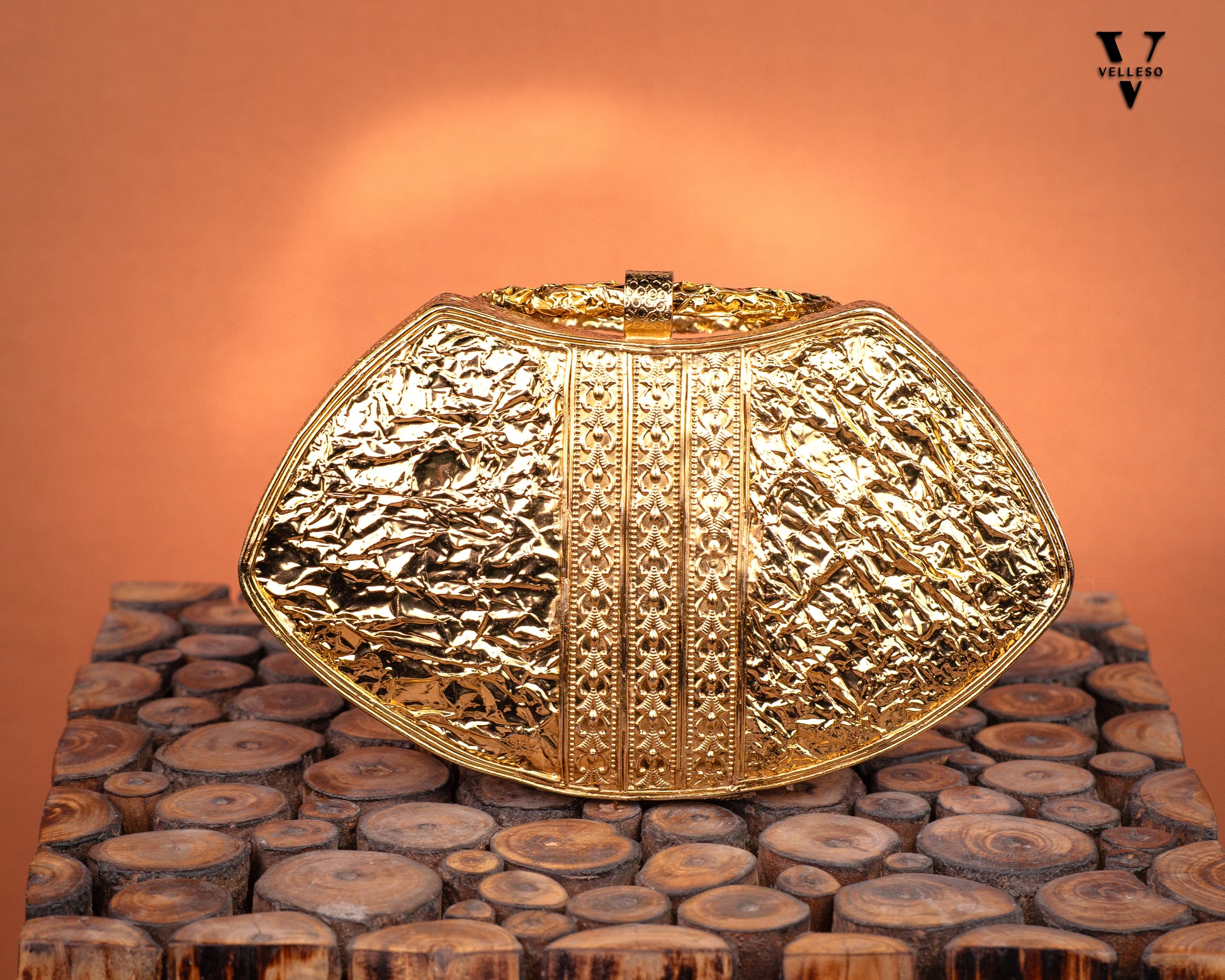 Noura Embellished MOP Clutch with Floral Gold Detailing