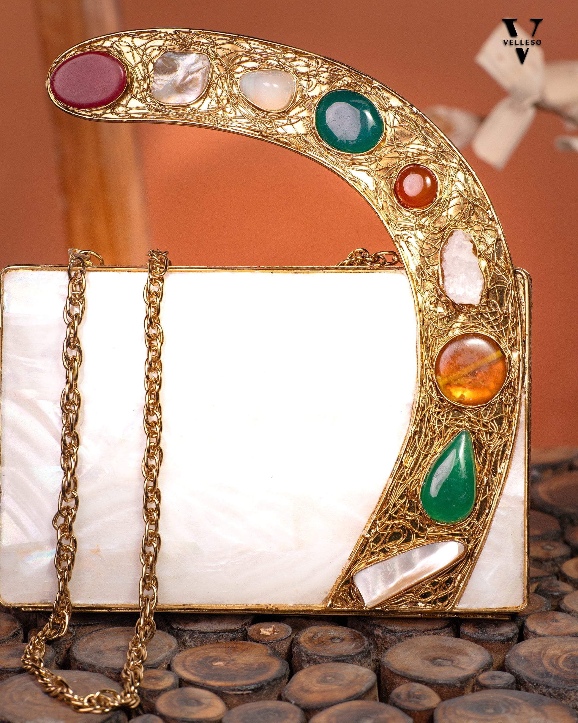 Saryaa Crescent MOP Clutch Bag