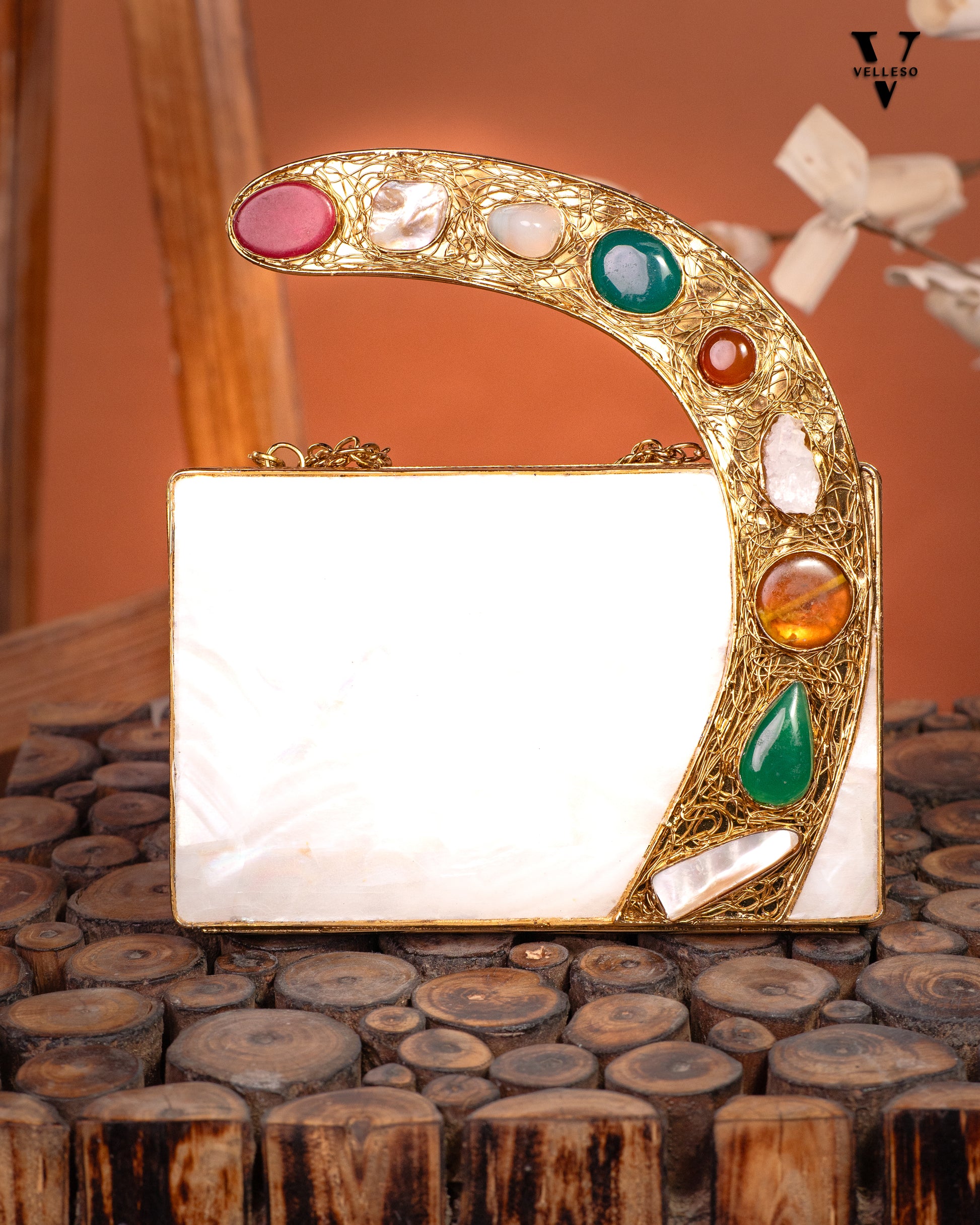 Saryaa Crescent MOP Clutch Bag