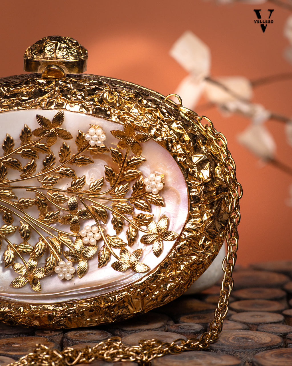 Regal Bloom Gilded MOP Clutch
