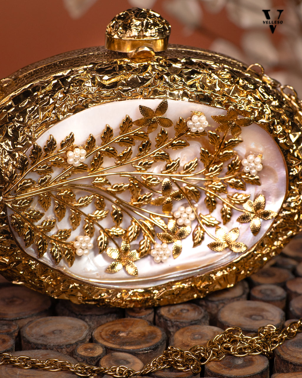 Regal Bloom Gilded MOP Clutch
