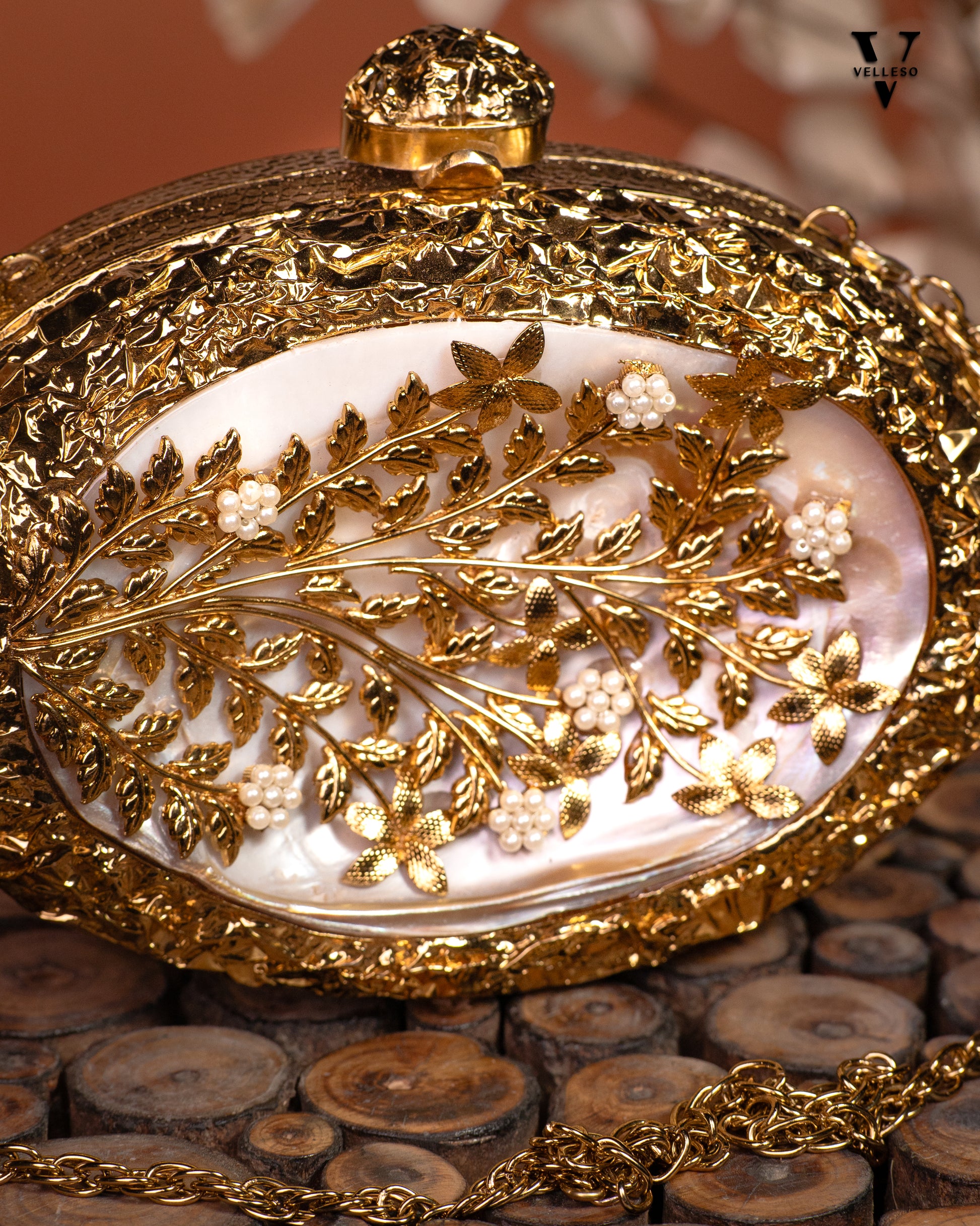 Regal Bloom Gilded MOP Clutch