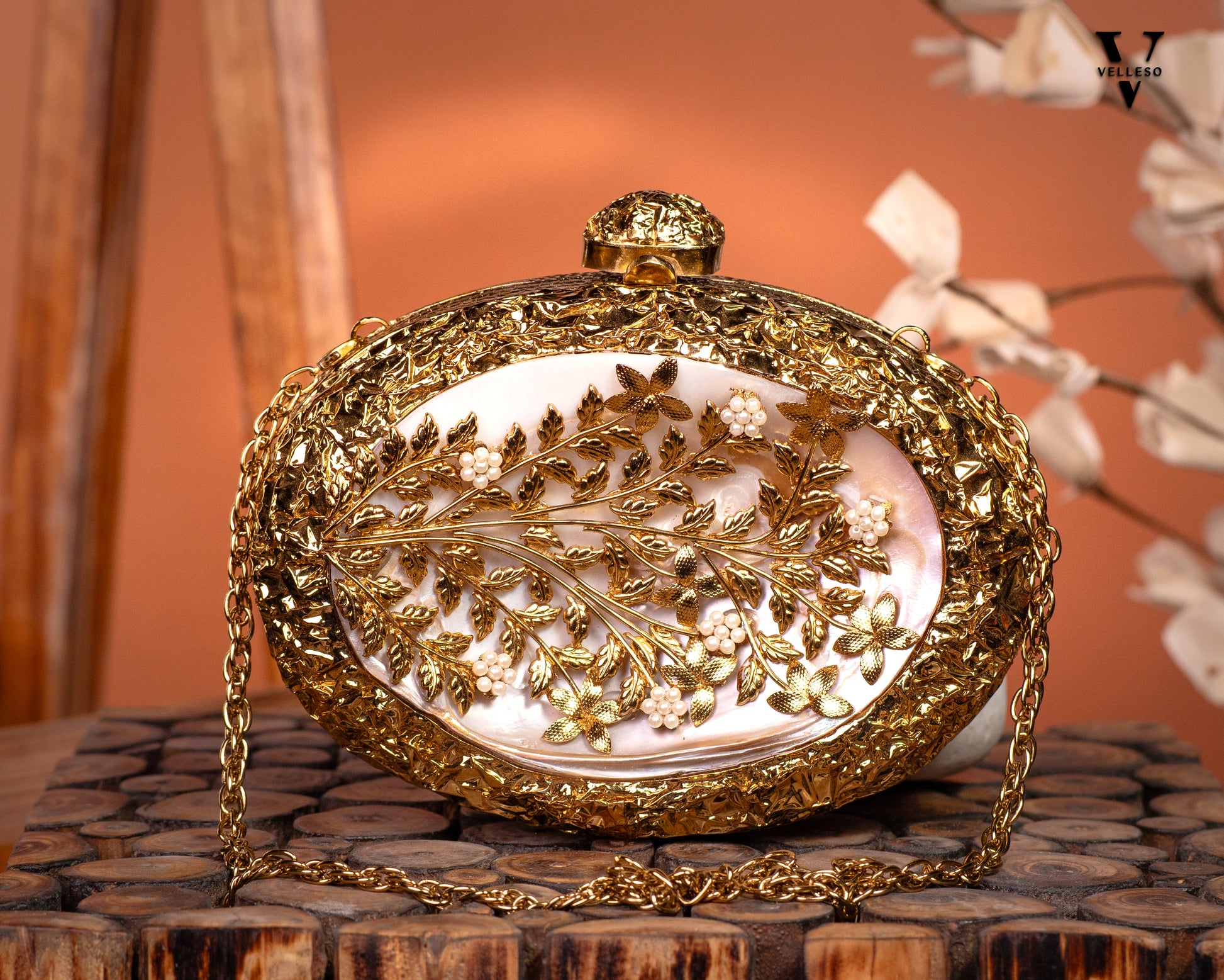 Regal Bloom Gilded MOP Clutch