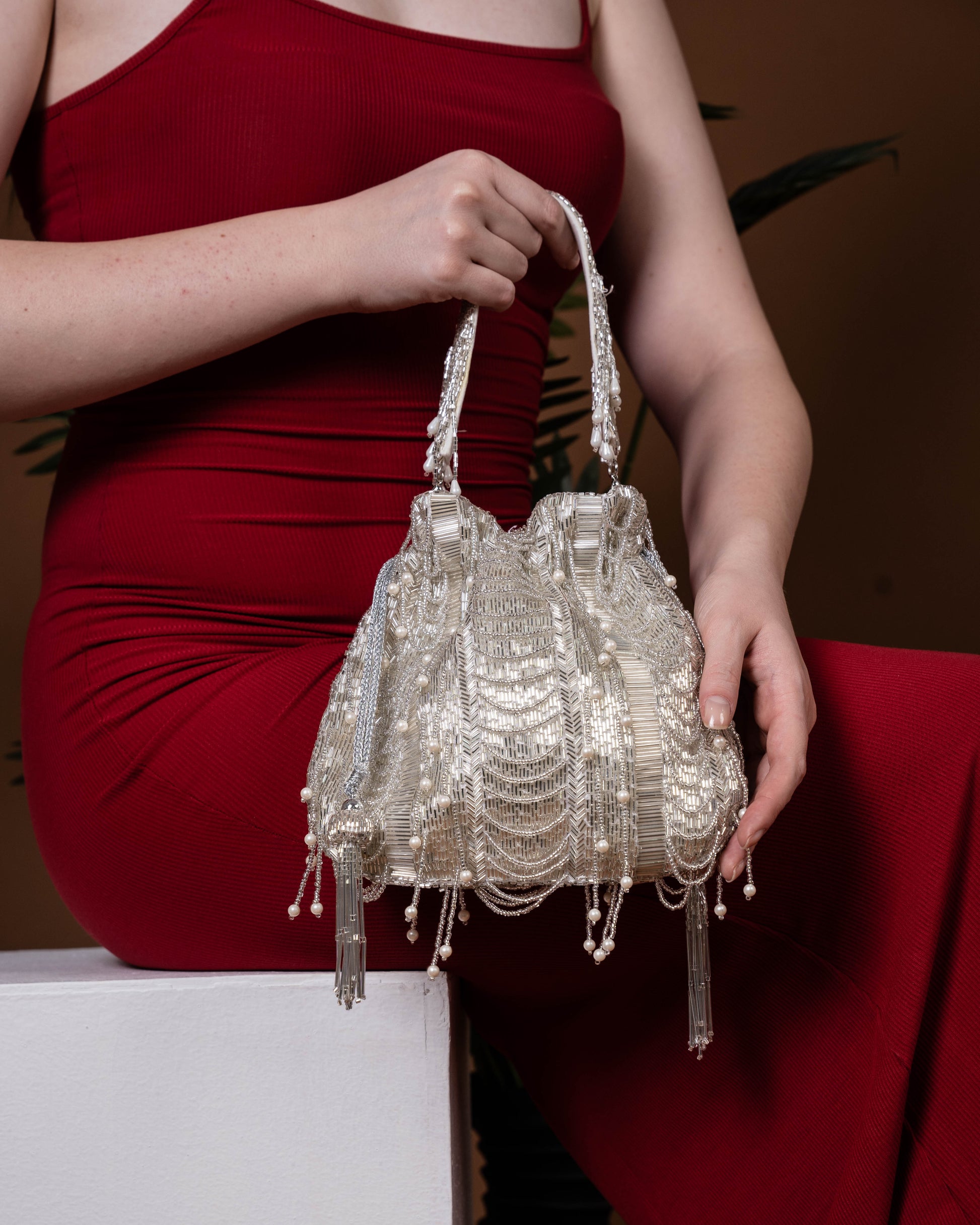 Zarina Silver Cascade Potli