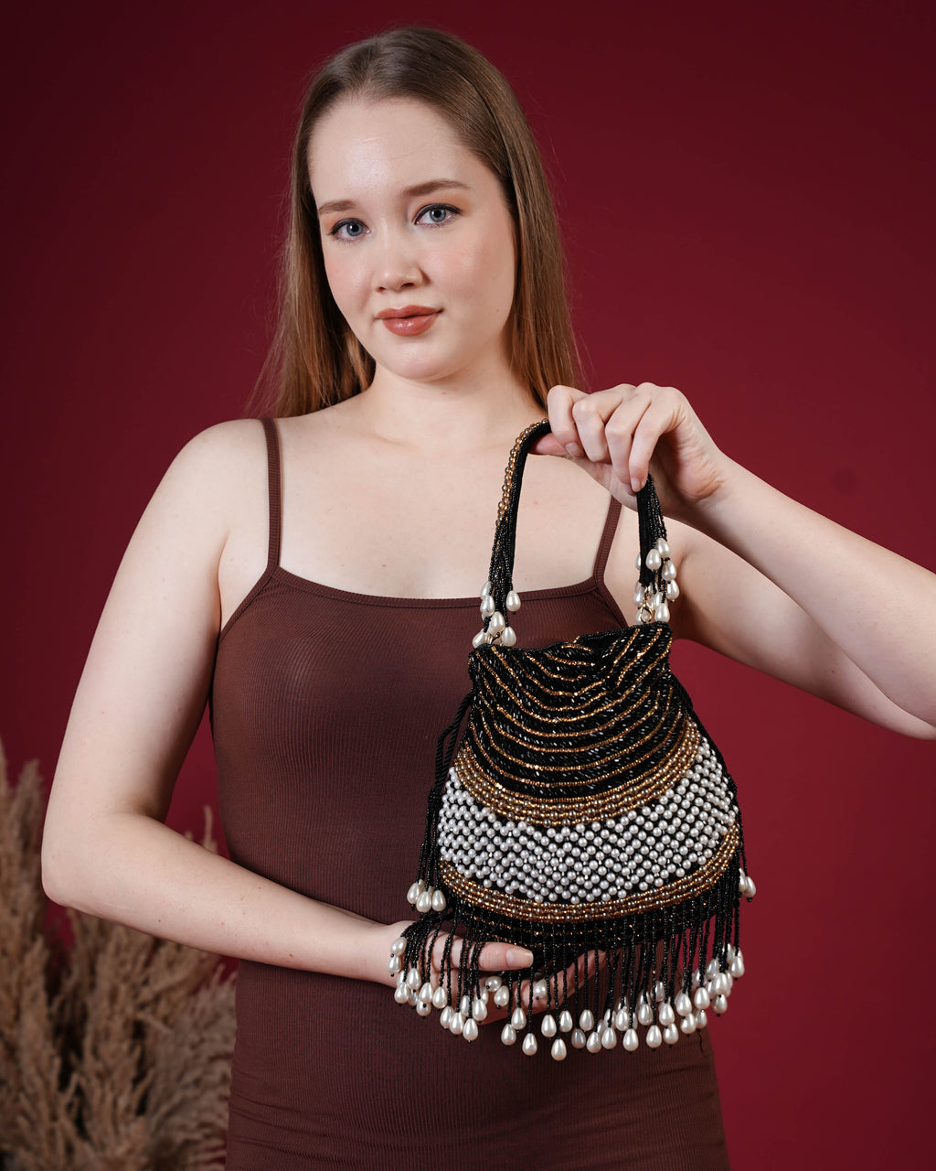 Seraphina Gleam Potli – Black Pearl Drop Embellished Bag
