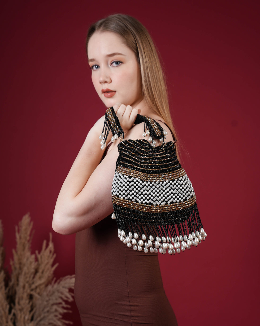 Seraphina Gleam Potli – Pearl Drop Embellished Bag