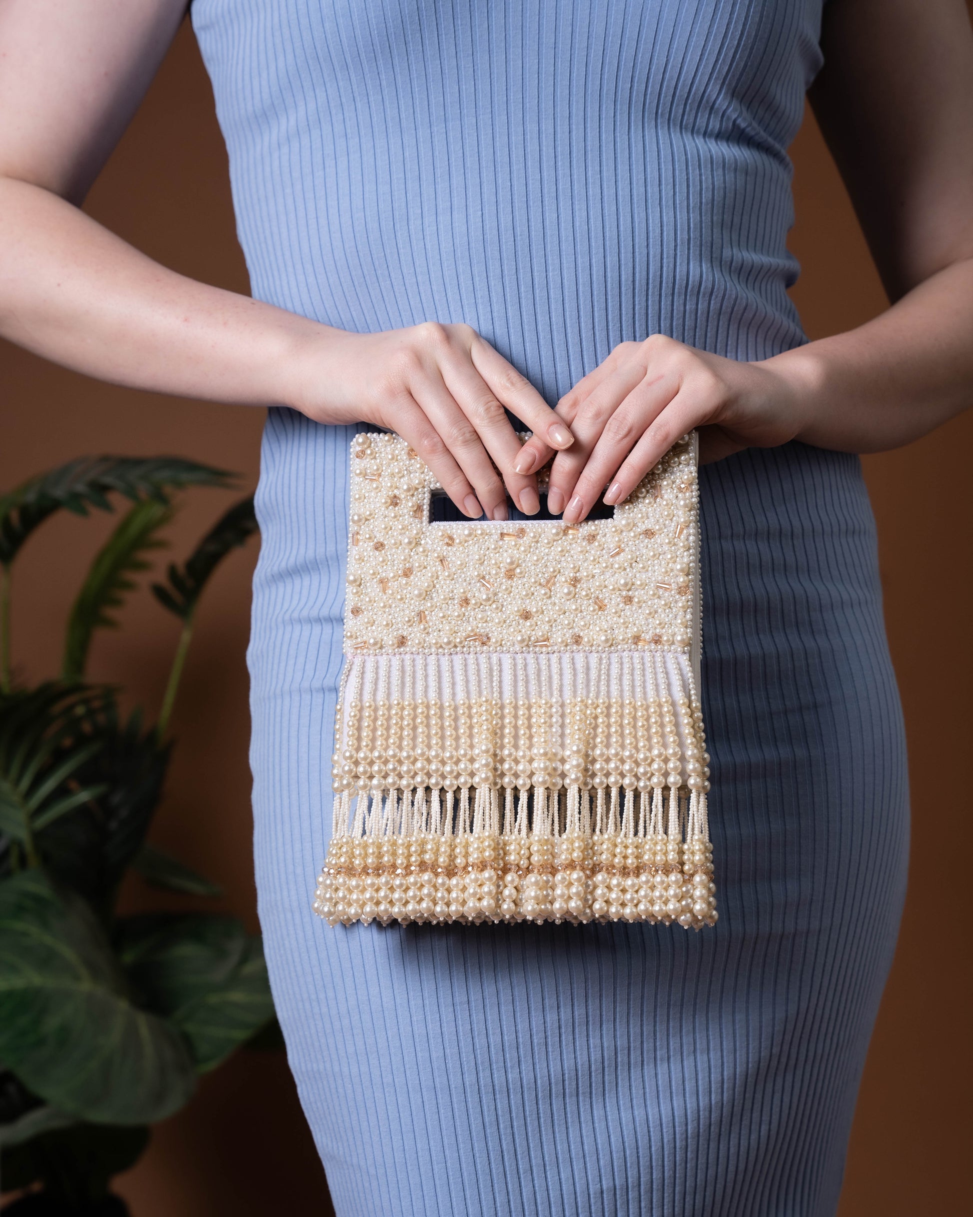 Noor Jahan Regal Crimson Beaded Fringe Clutch