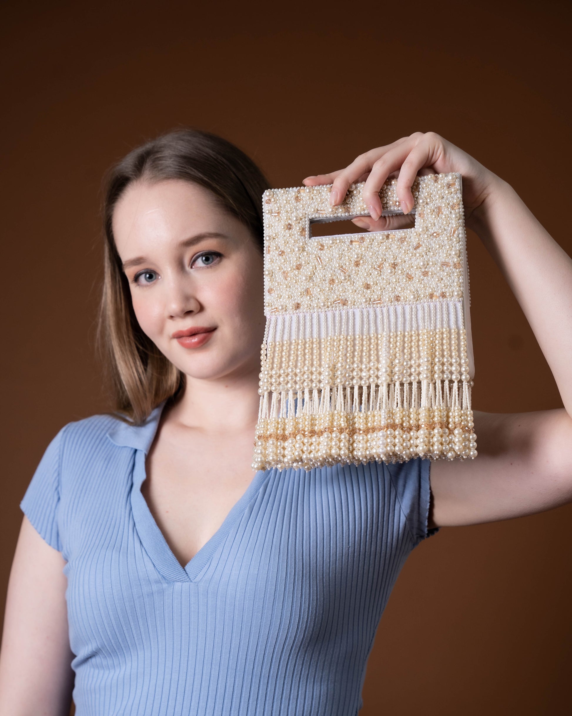 Noor Jahan Regal Crimson Beaded Fringe Clutch