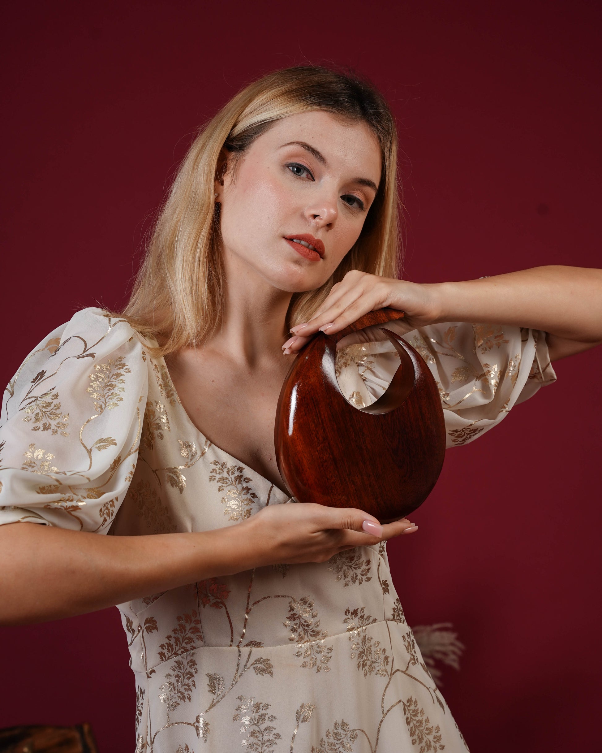 Gaia Crescent Wooden Clutch
