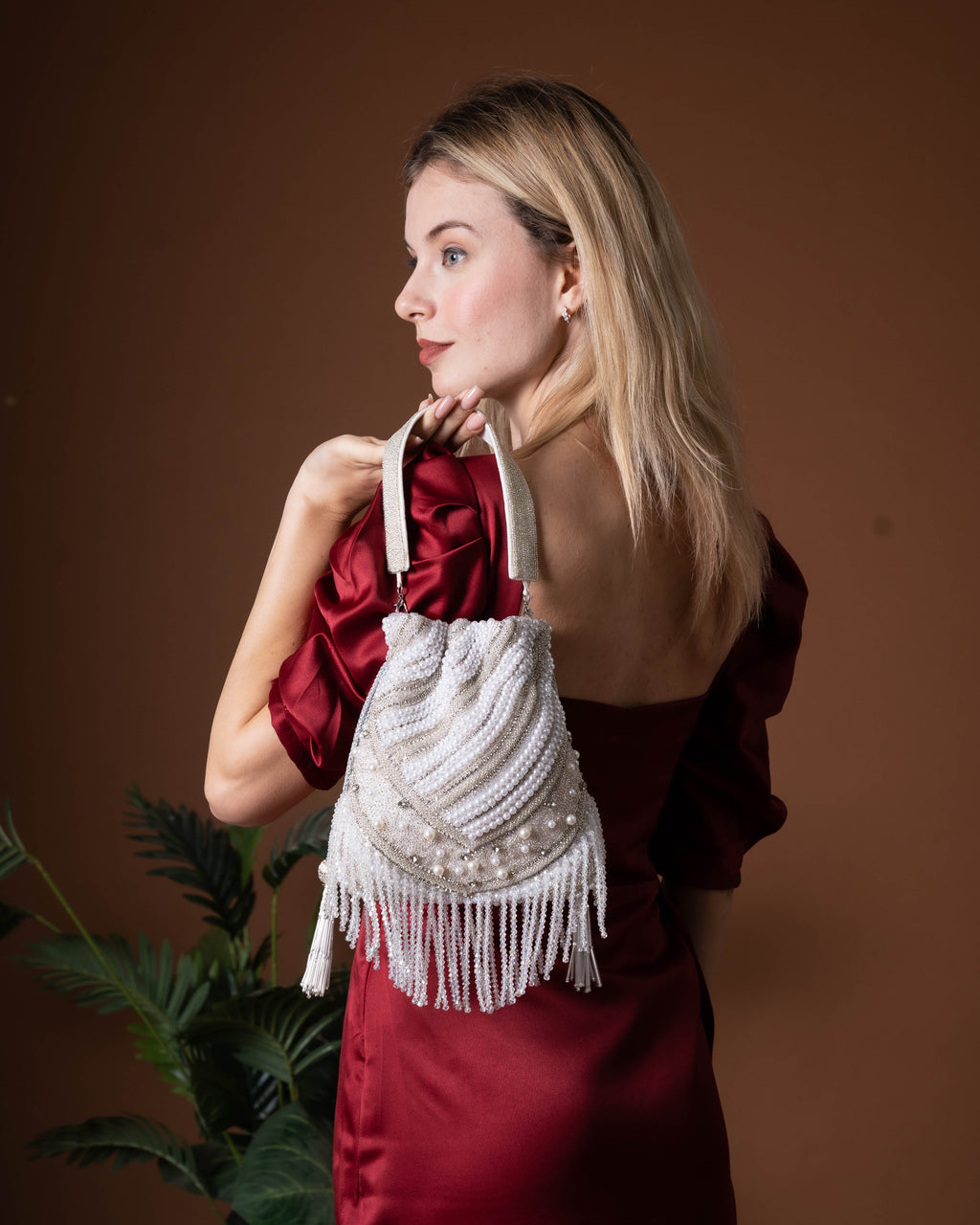 Aurelia Fringe Potli – Handcrafted Pearl Swirl Purse