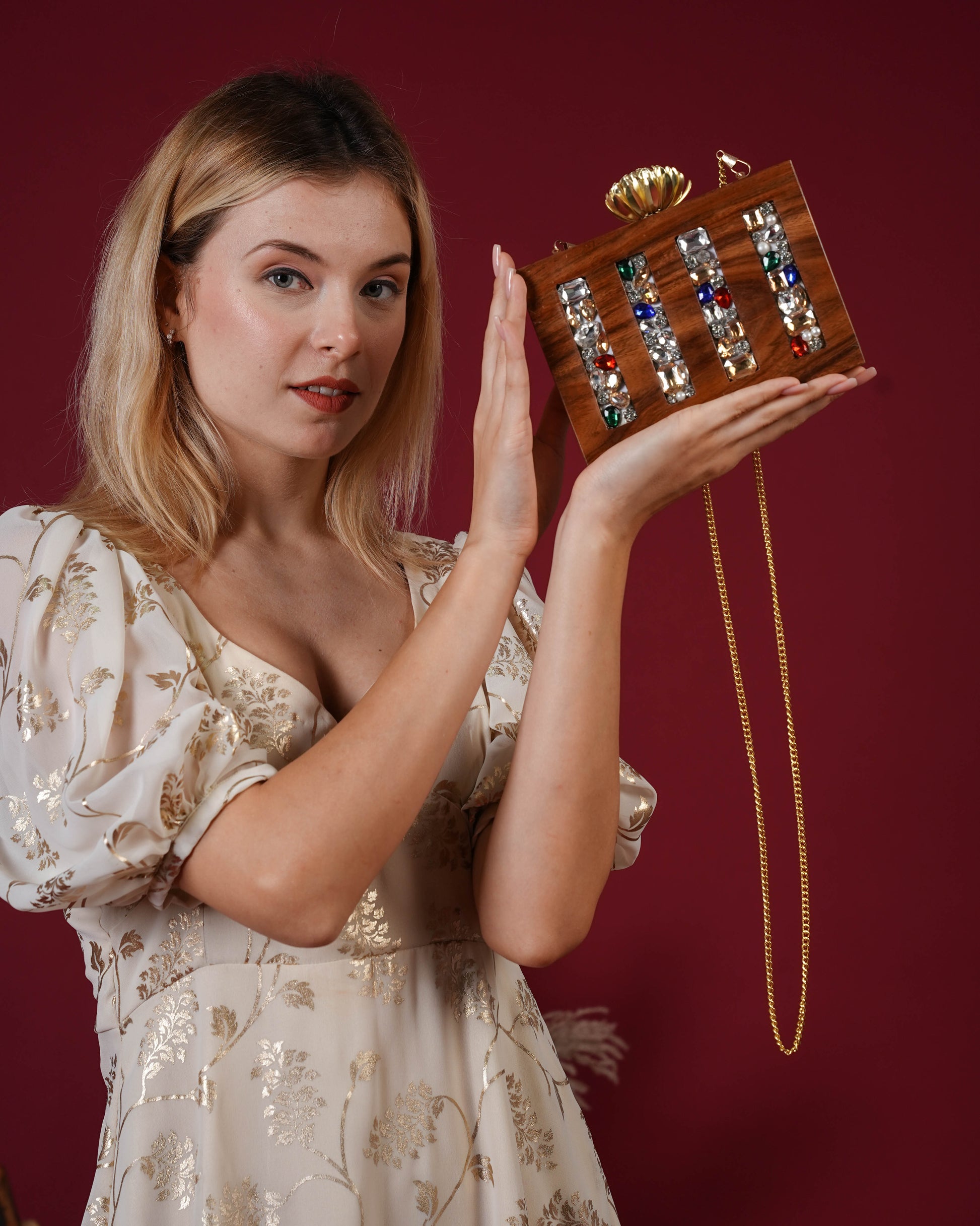 Zariya Jewel Inlay Lotus Clutch