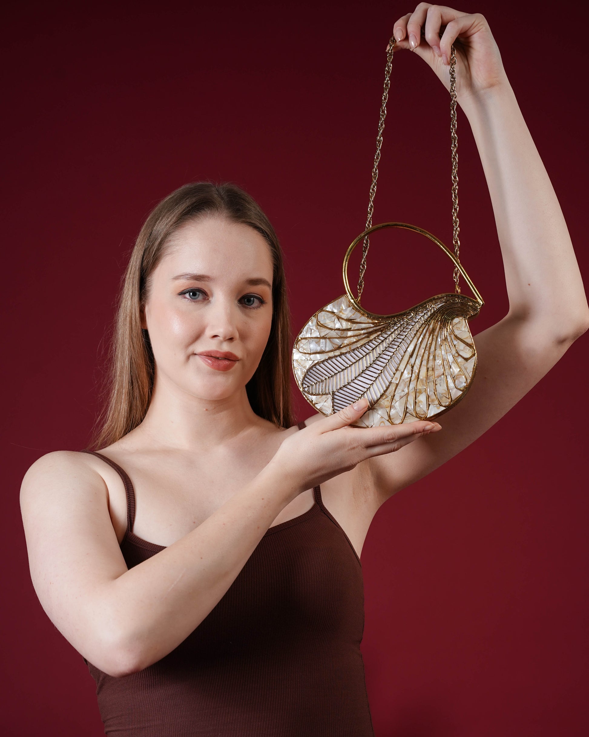 Ivory Glint MOP Clutch
