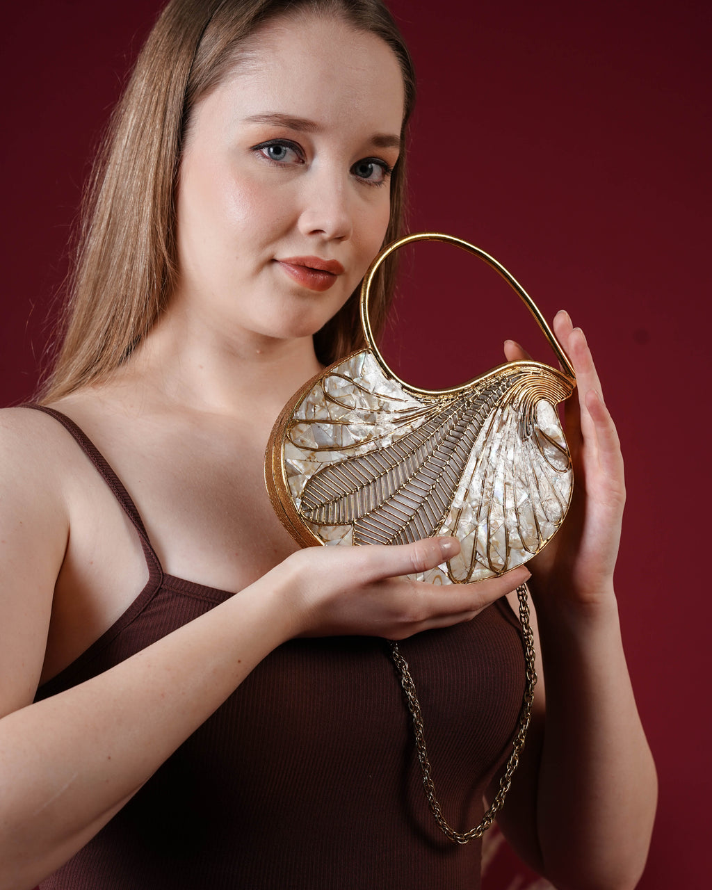 Ivory Glint MOP Clutch