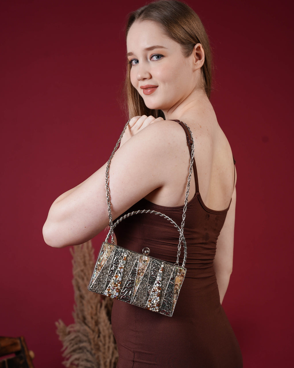Aurielle Gleam Metal Clutch