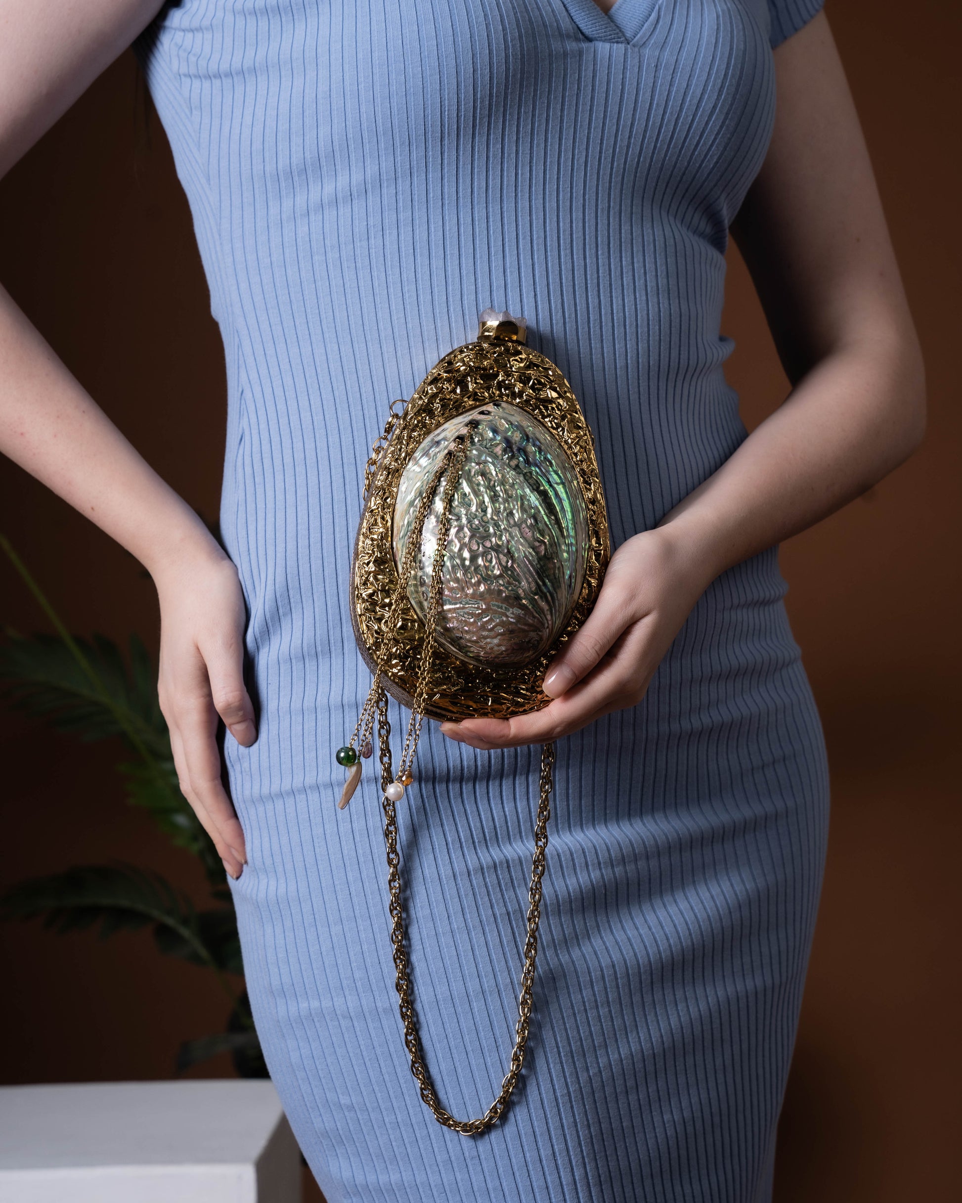 Solene Mirage MOP Clutch – Sculptural Mother of Pearl Purse