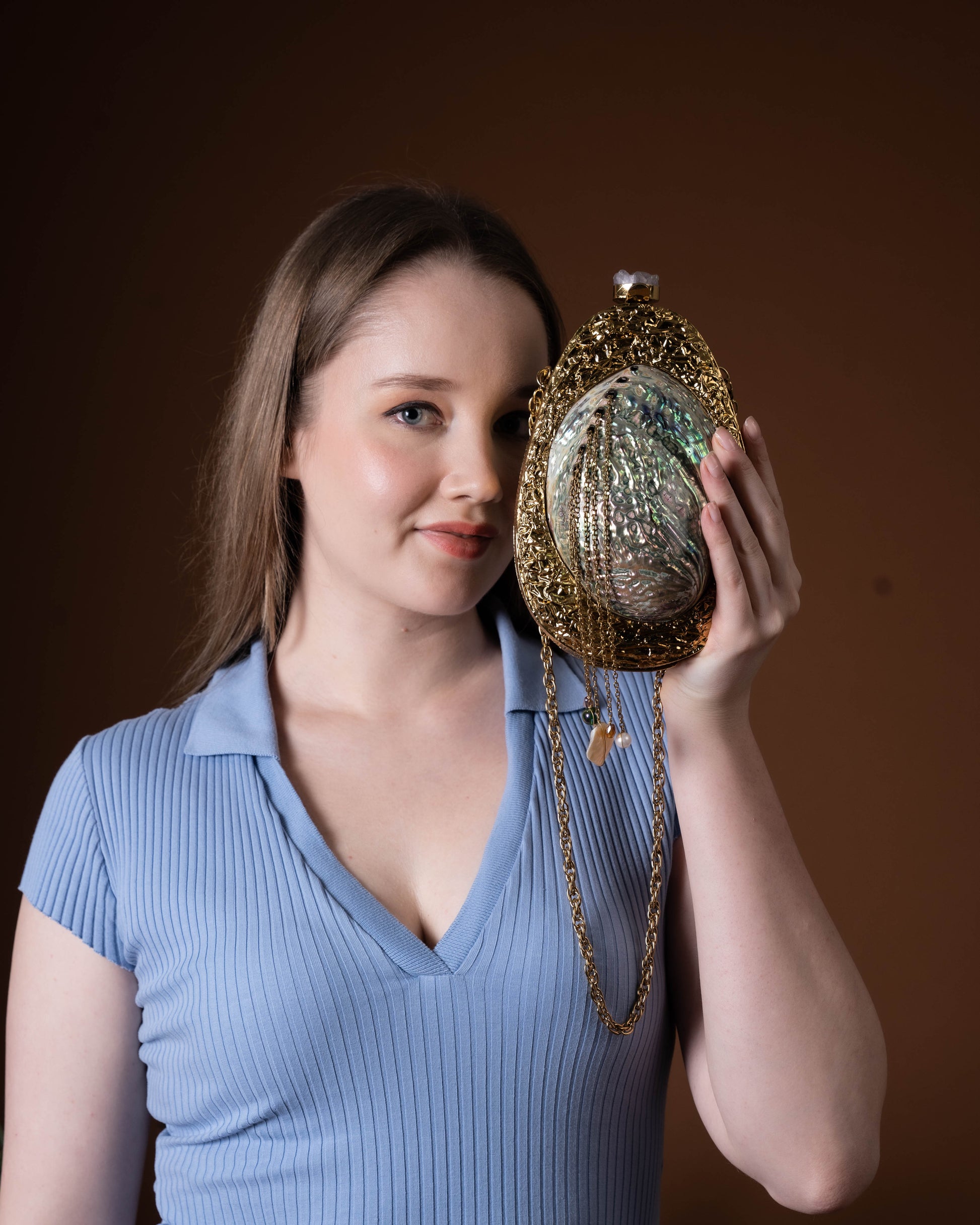 Solene Mirage MOP Clutch – Sculptural Mother of Pearl Purse