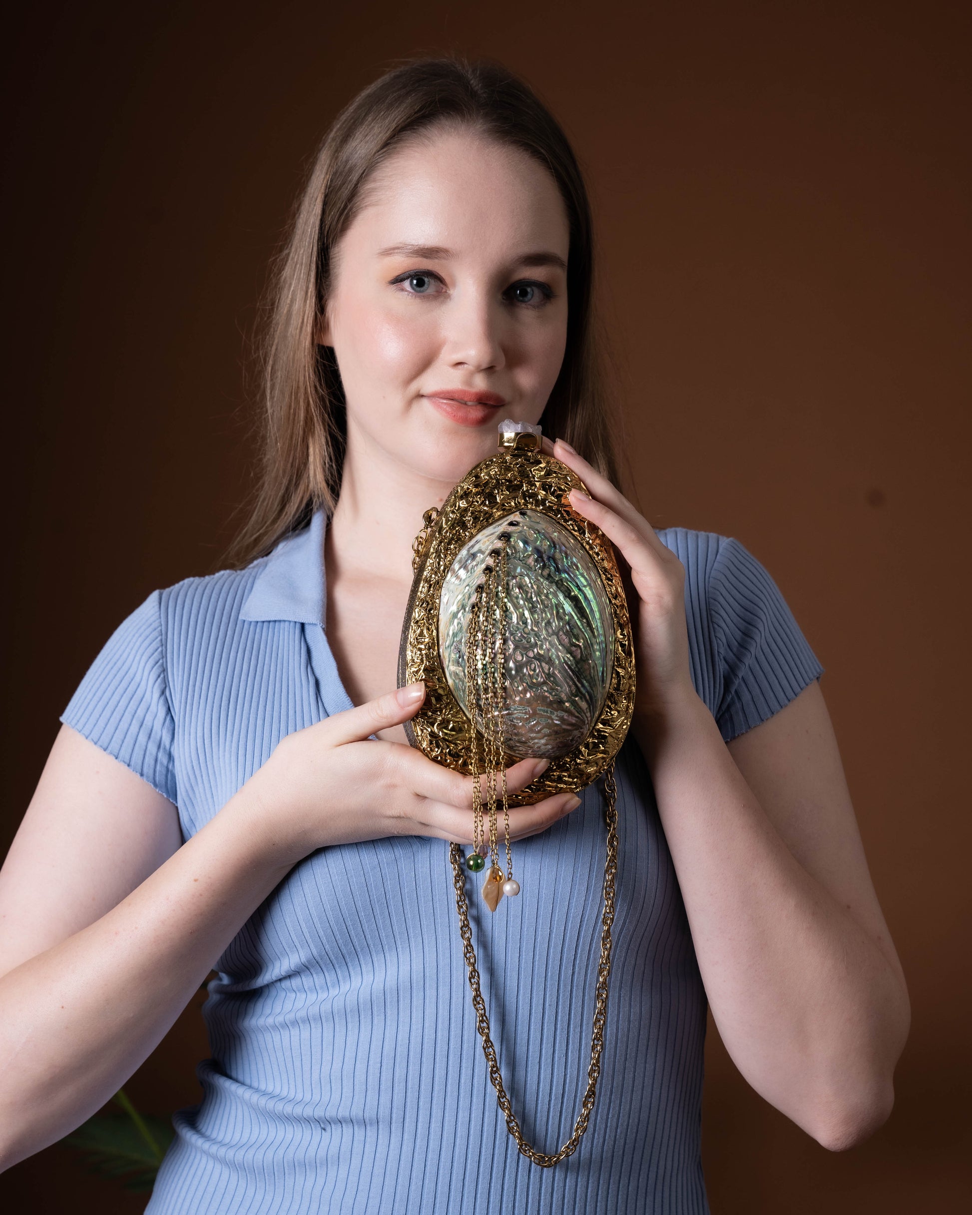 Solene Mirage MOP Clutch – Sculptural Mother of Pearl Purse