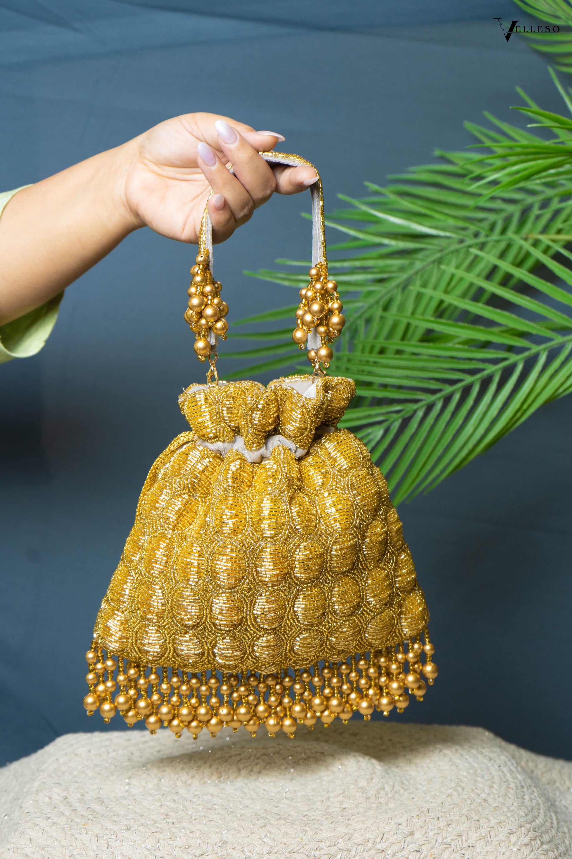 Solana Gold Beaded Potli