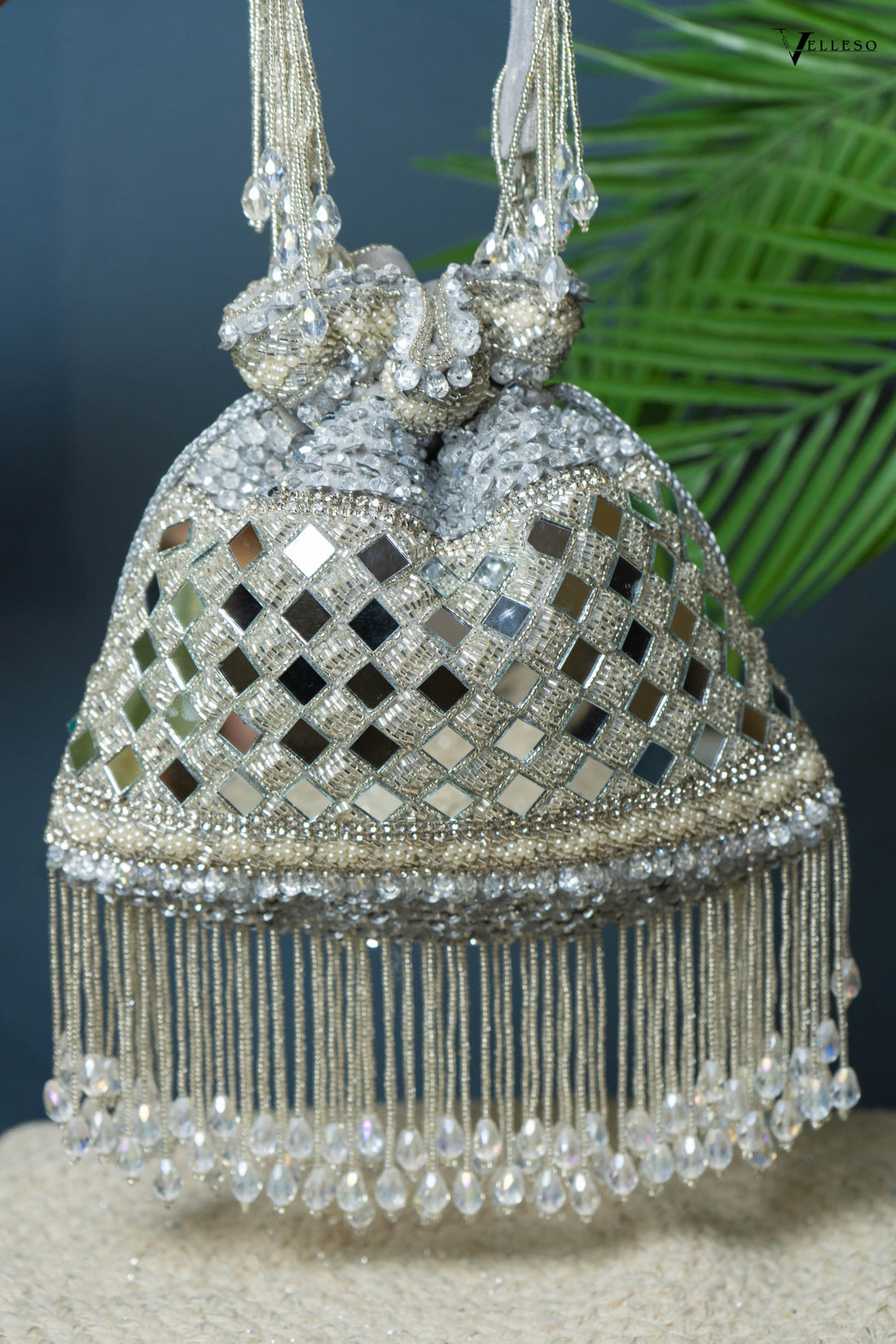 Zehra Mirror Embellished Fringe Potli Bag
