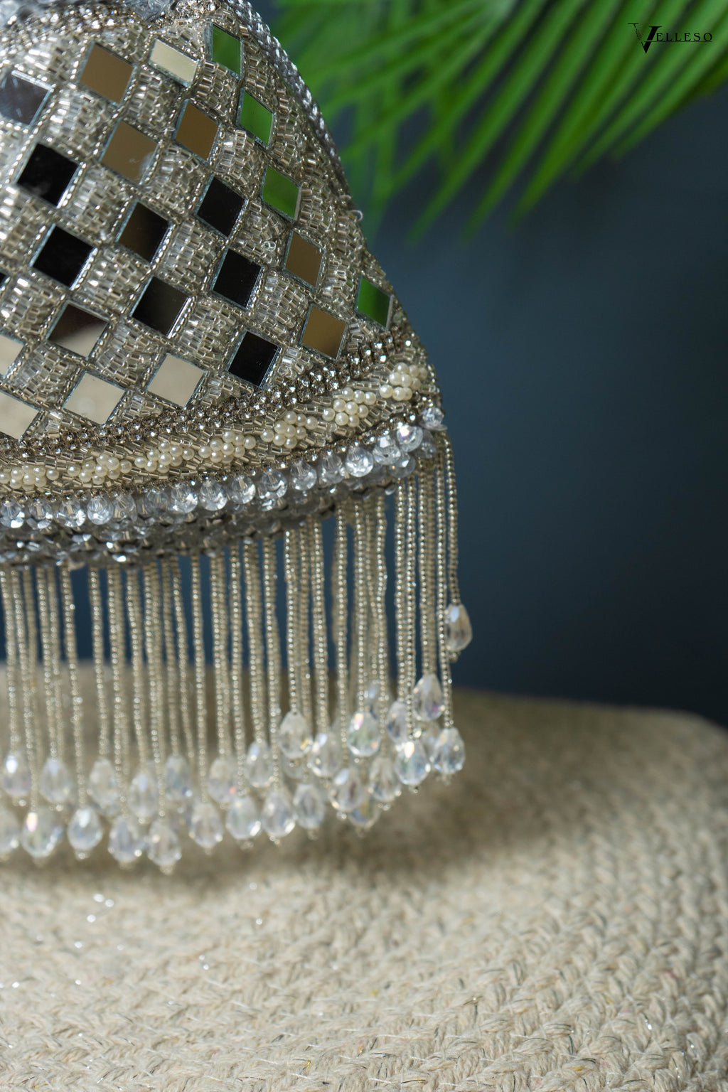 Zehra Mirror Embellished Fringe Potli Bag