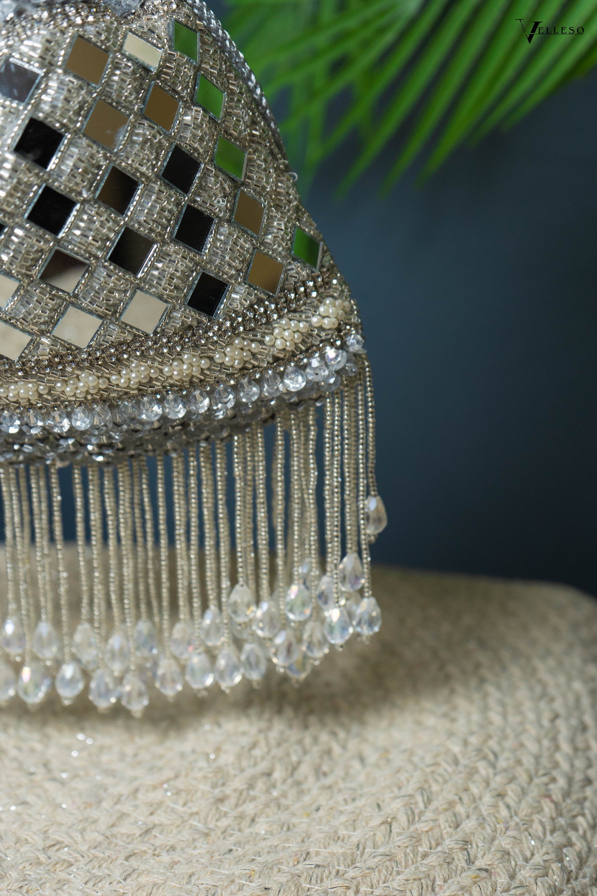 Zehra Mirror Embellished Fringe Potli Bag