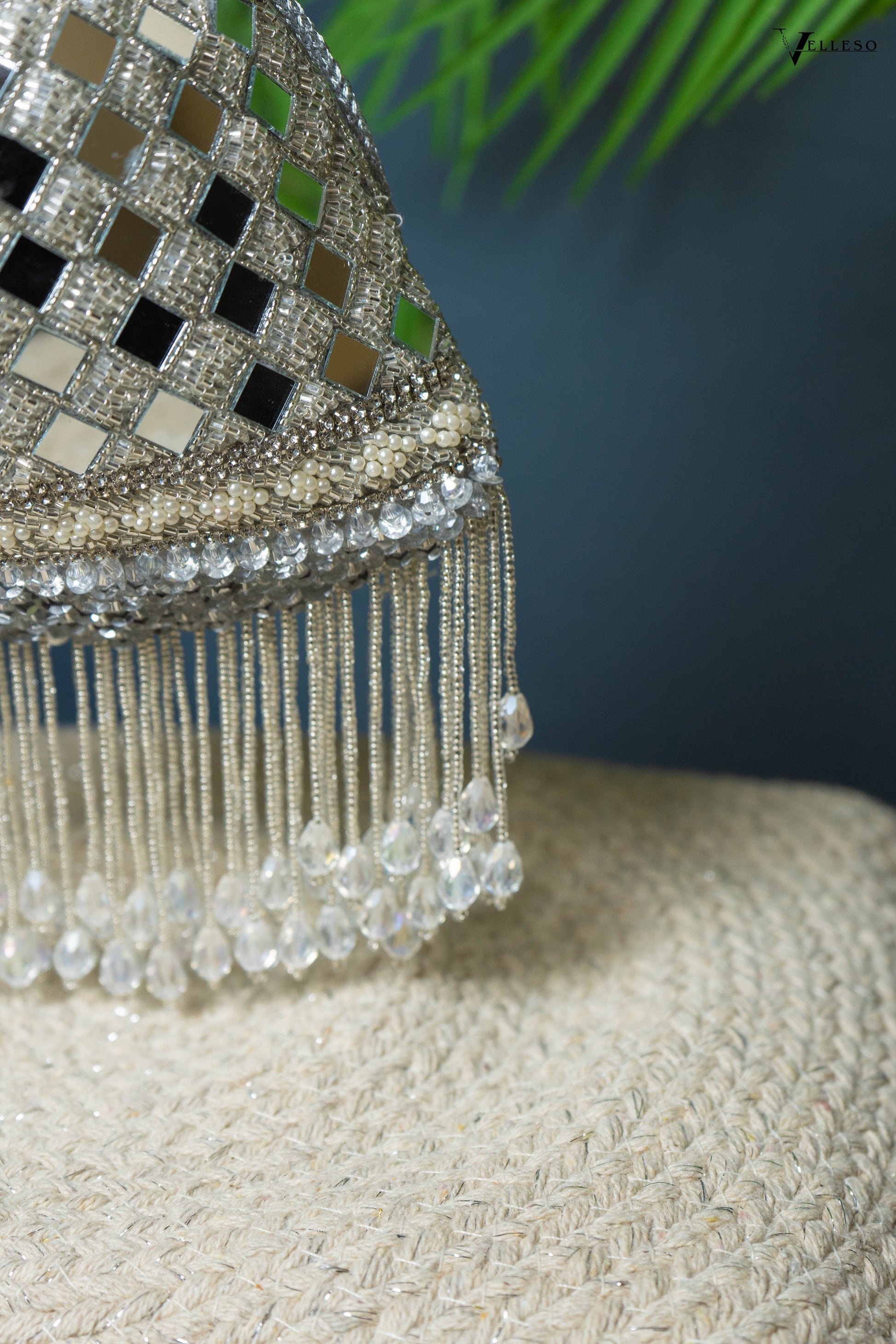 Zehra Mirror Embellished Fringe Potli Bag