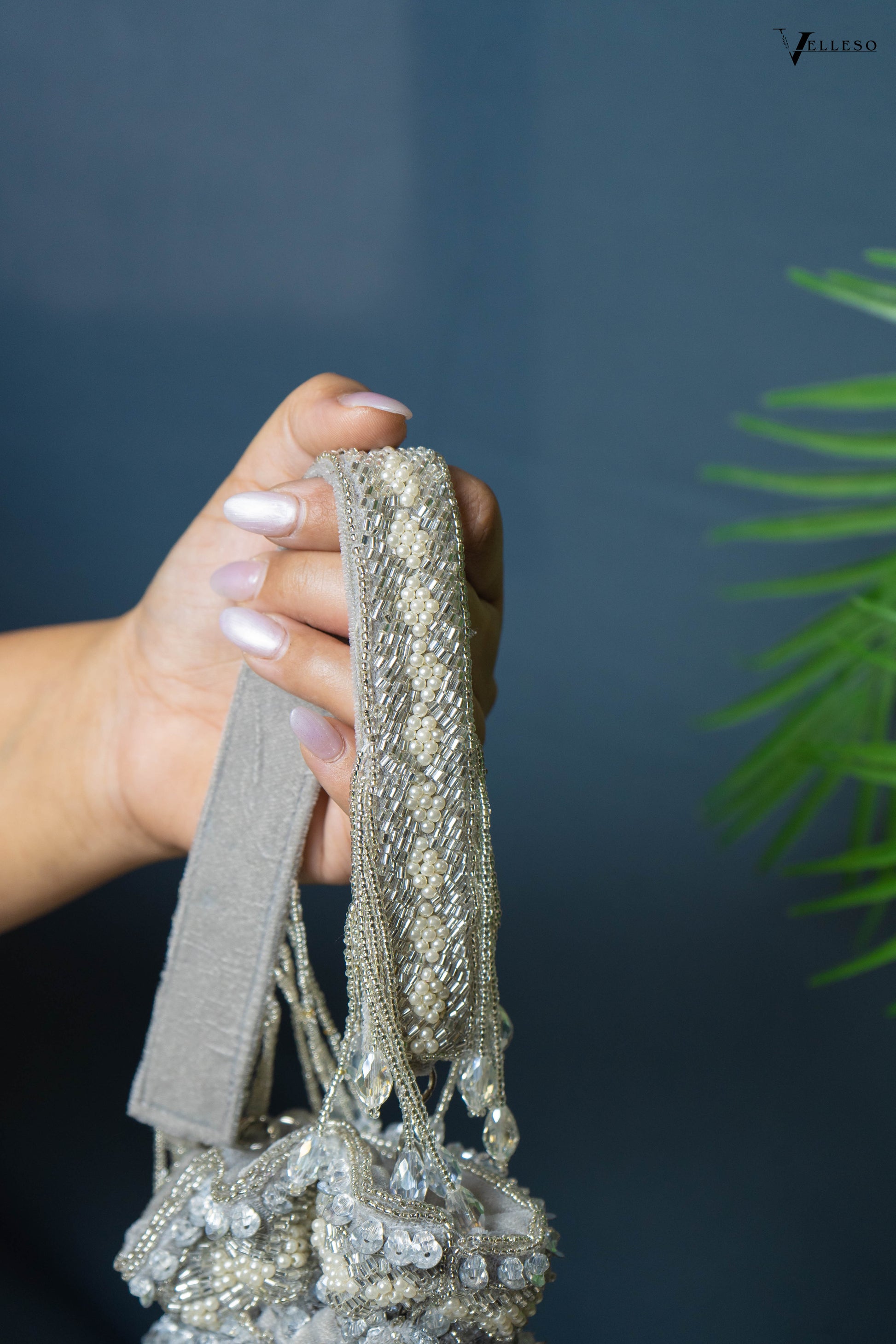 Zehra Mirror Embellished Fringe Potli Bag